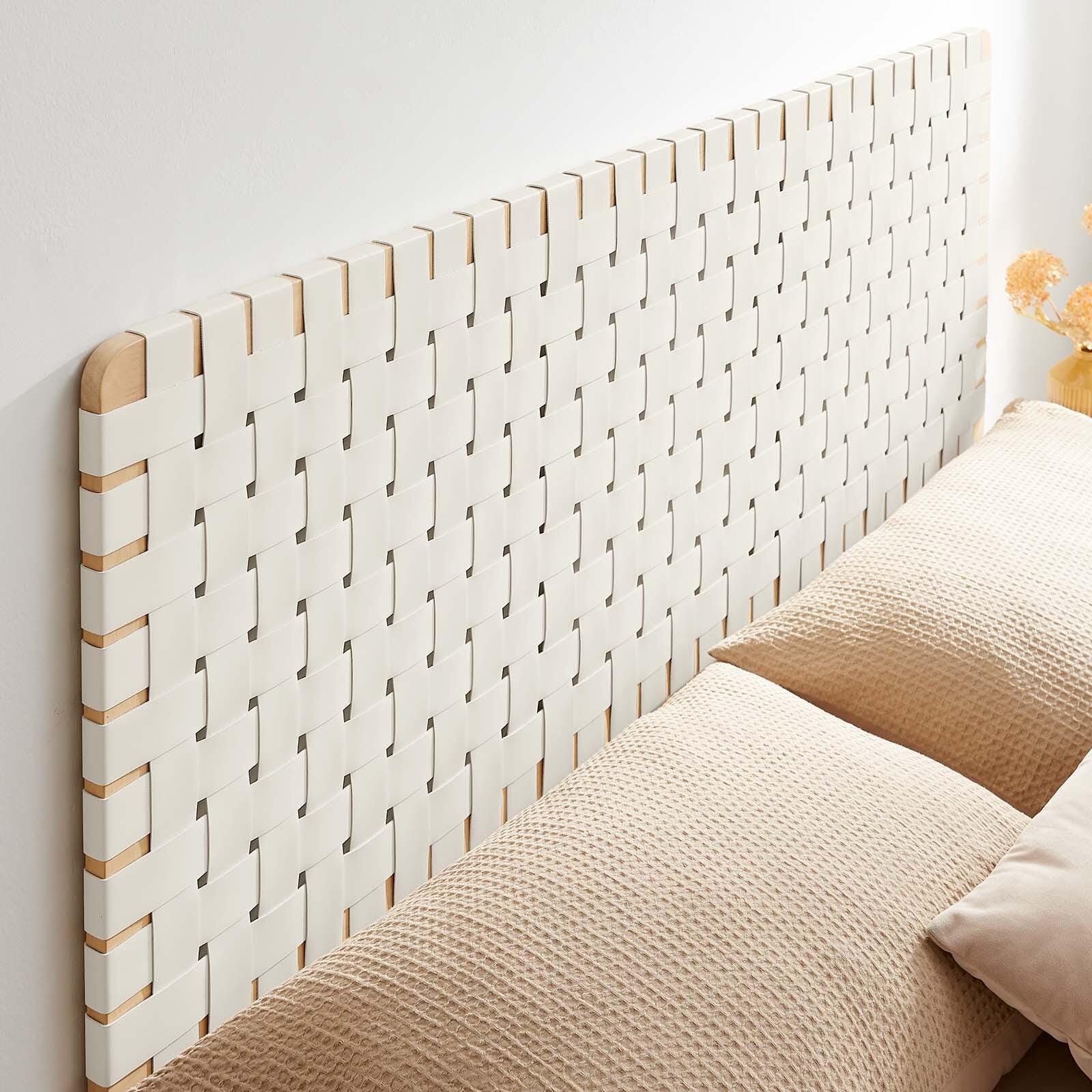 Sparta Weave Wall-Mount Queen Vegan Leather Headboard, Natural/Beige, large