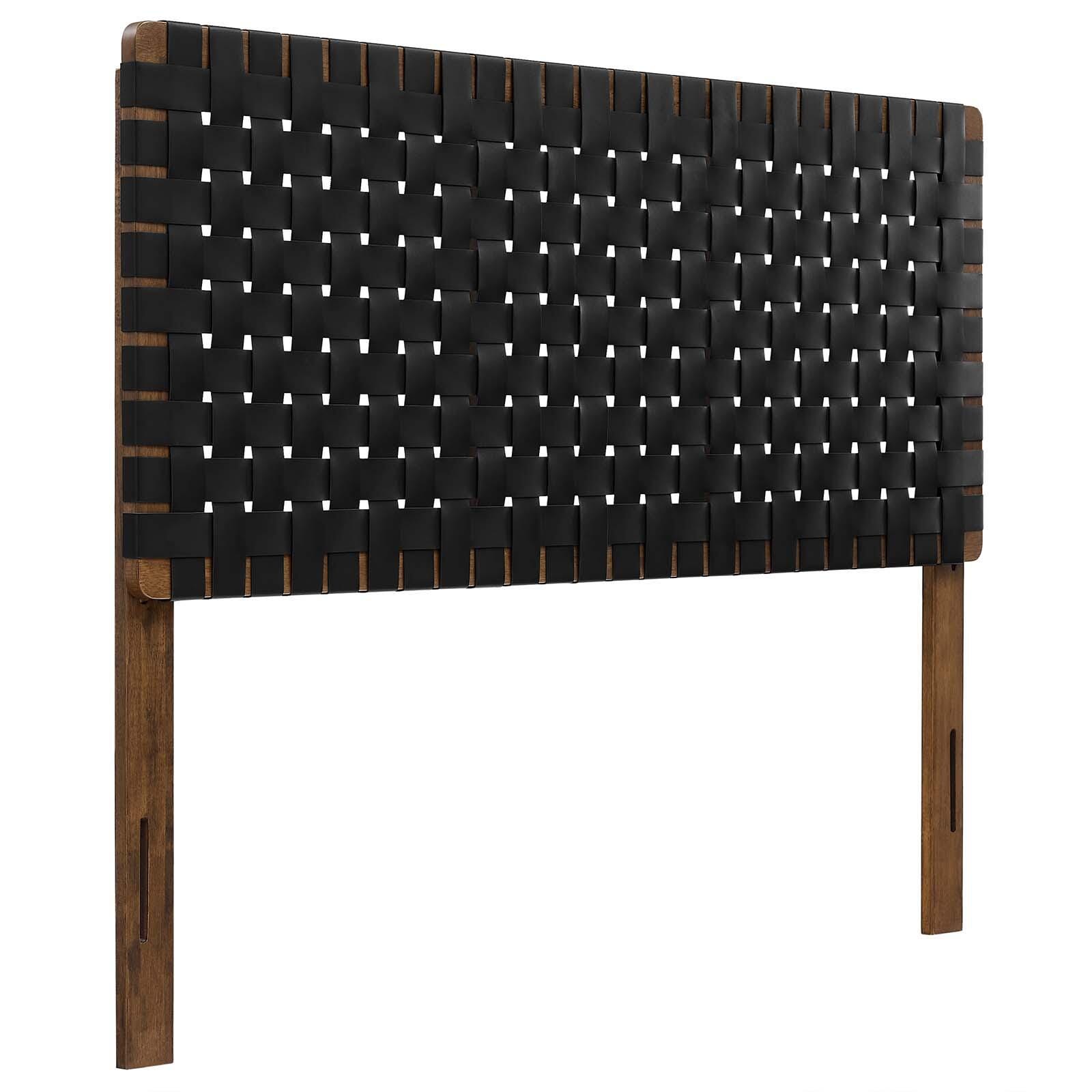 Sparta Weave Full Vegan Leather Headboard, Walnut/Black, large
