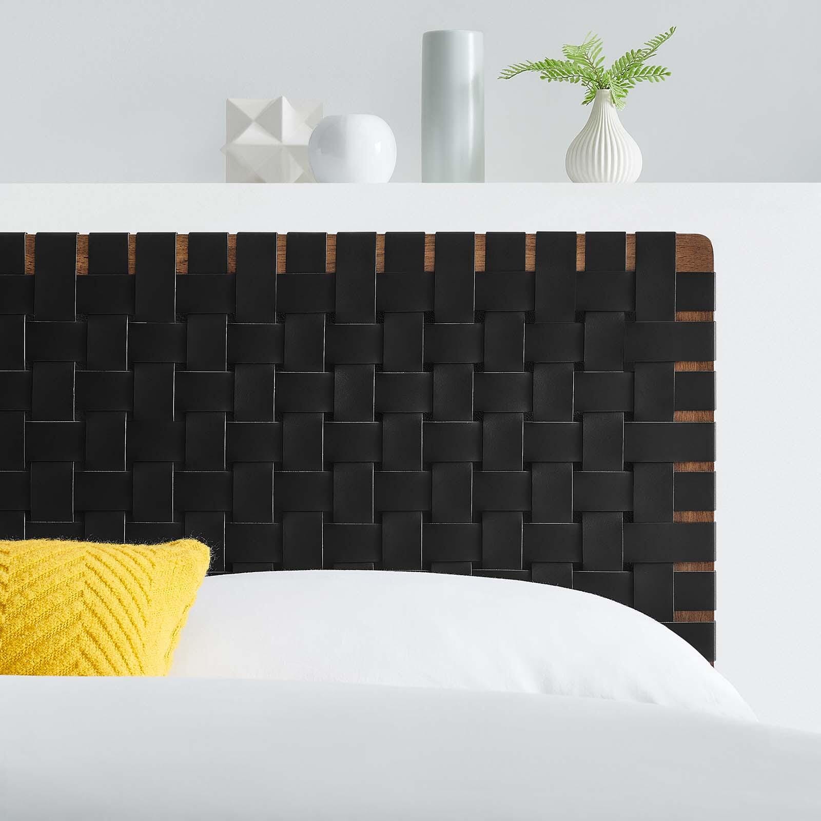Sparta Weave Full Vegan Leather Headboard, Walnut/Black, large