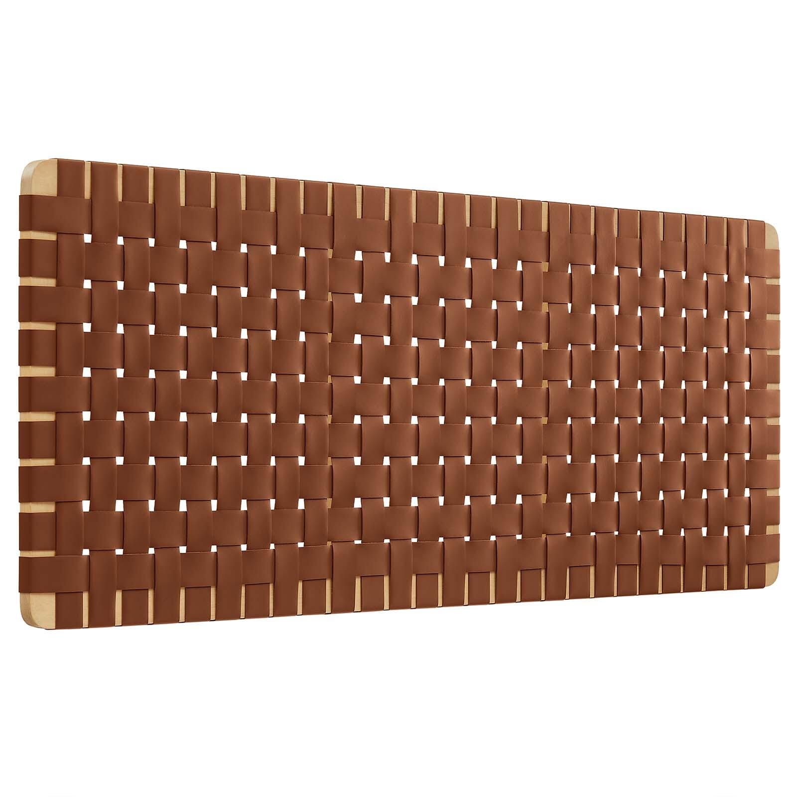 Sparta Weave Wall-Mount Queen Vegan Leather Headboard, Natural/Brown, large