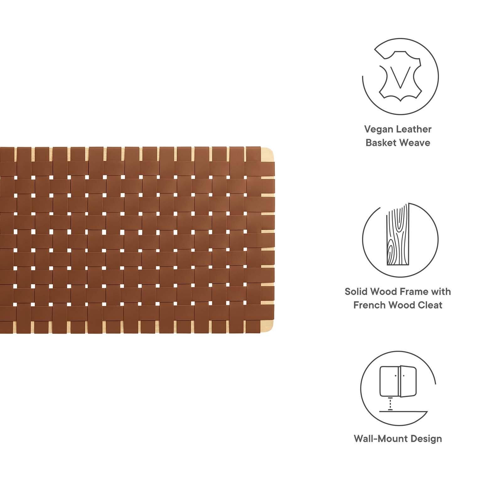 Sparta Weave Wall-Mount Queen Vegan Leather Headboard, Natural/Brown, large