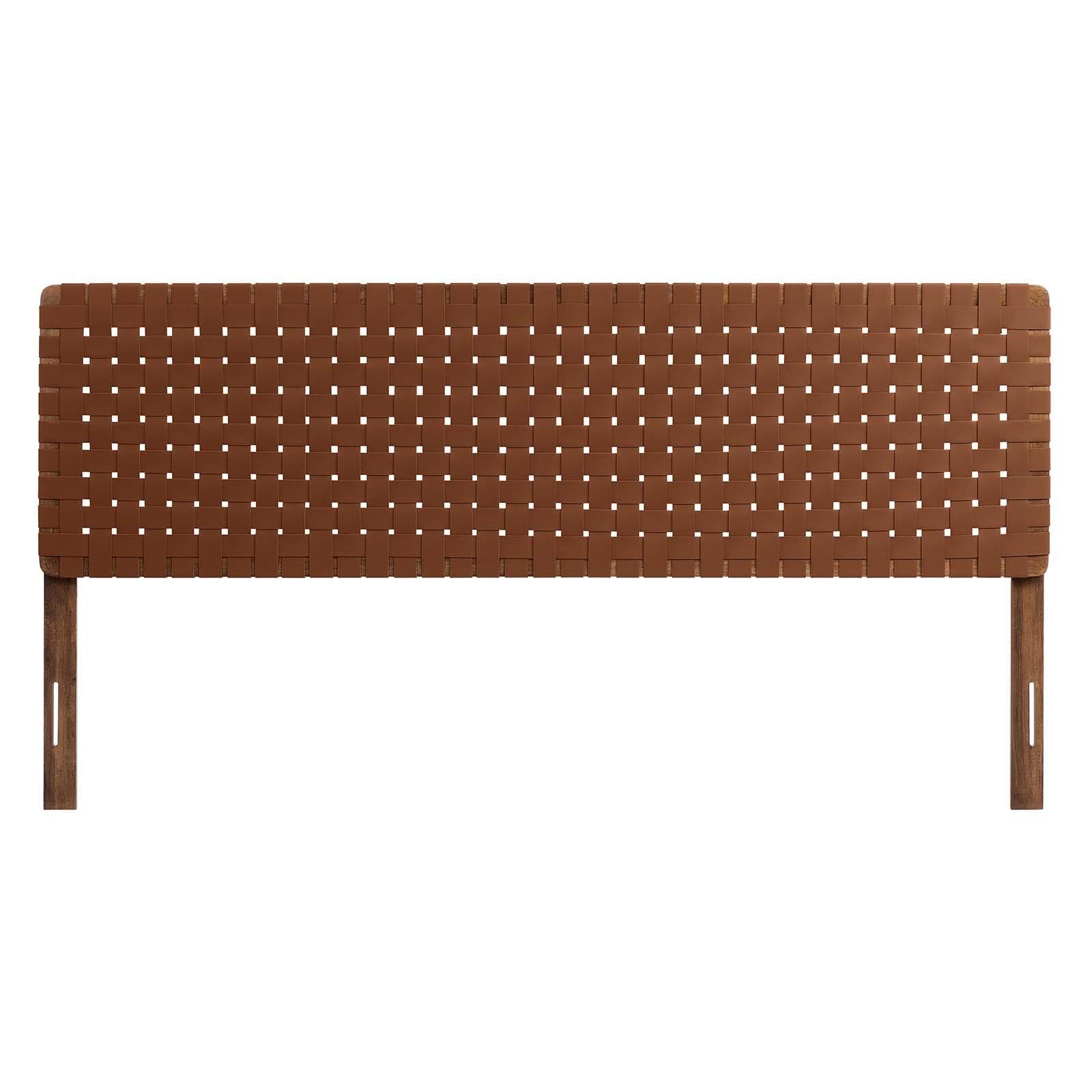 Sparta Weave King Vegan Leather Headboard, Walnut/Brown, large