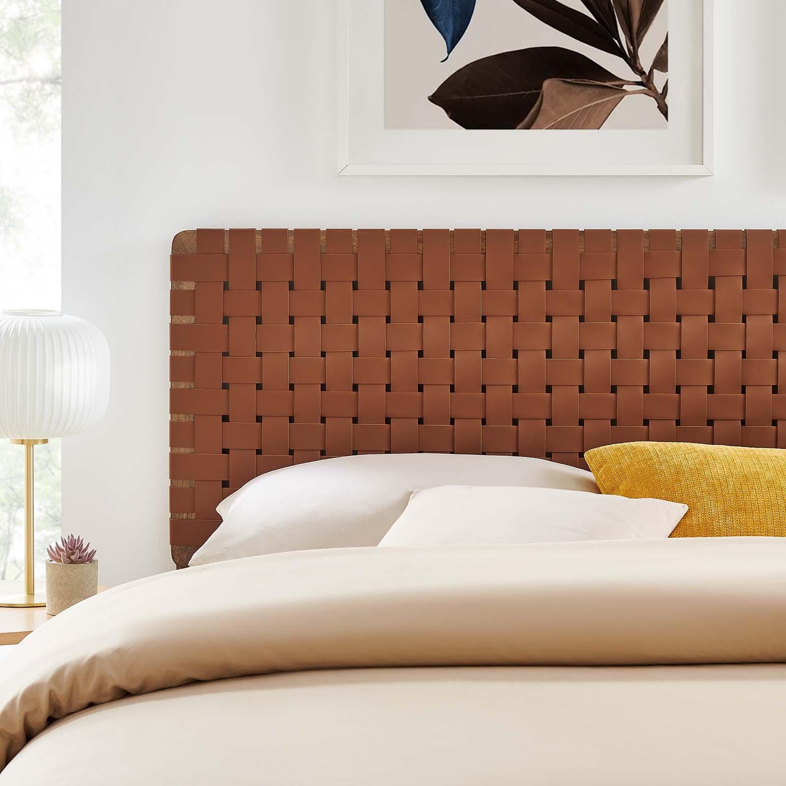 Sparta Weave King Vegan Leather Headboard, Walnut/Brown, large