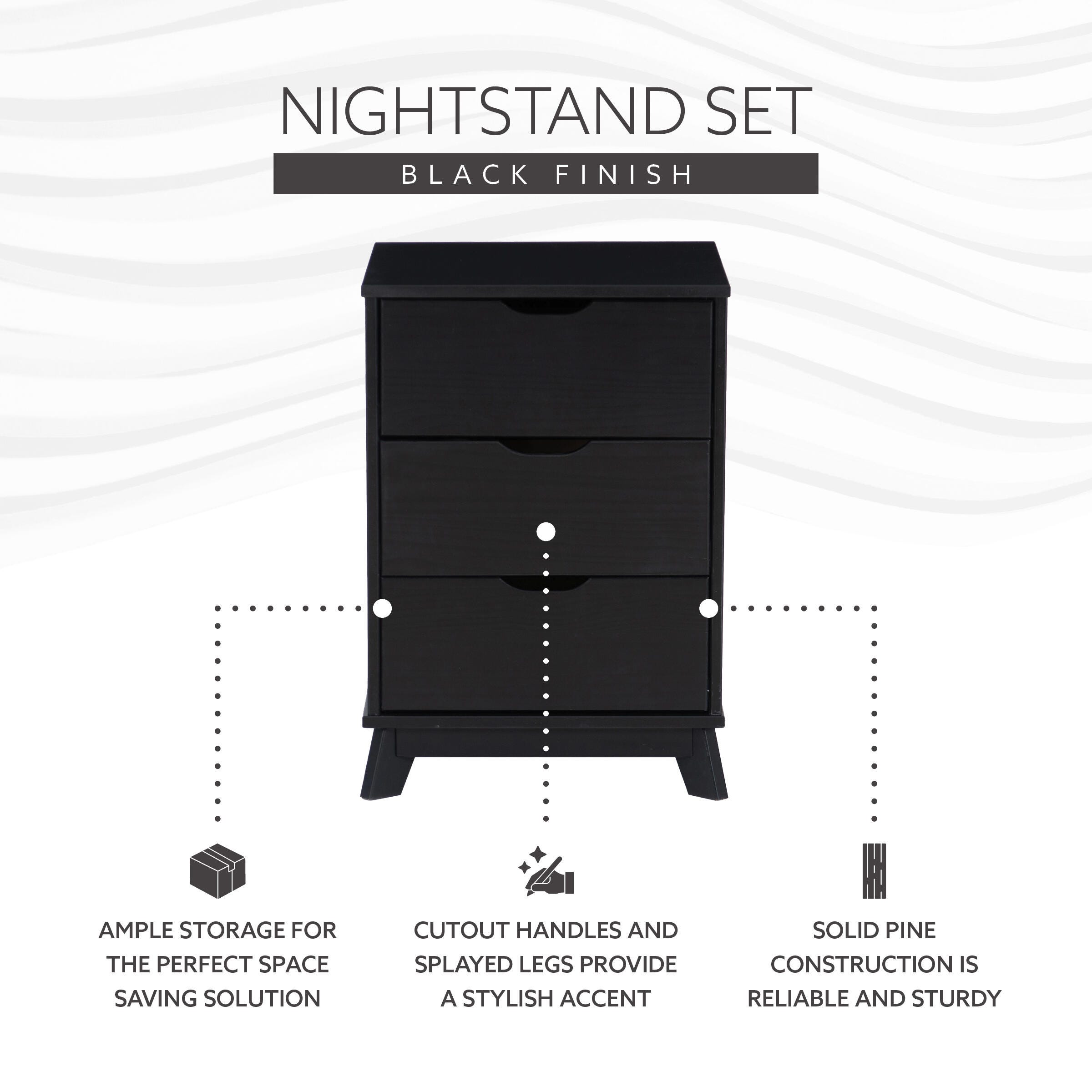 Linon Pierce Nightstand Set of 2, Black, large