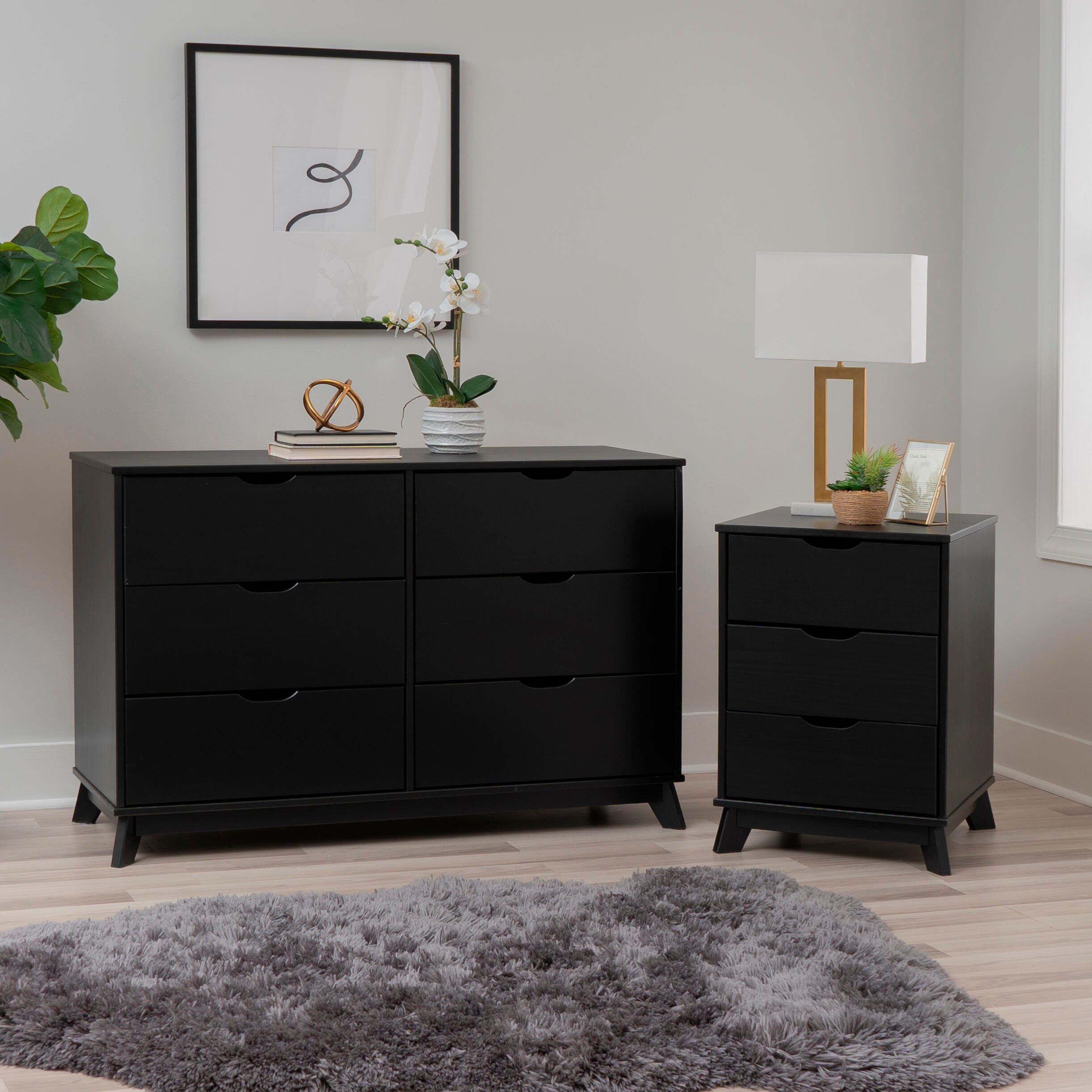 Linon Pierce Nightstand and Dresser Set, Black, rollover