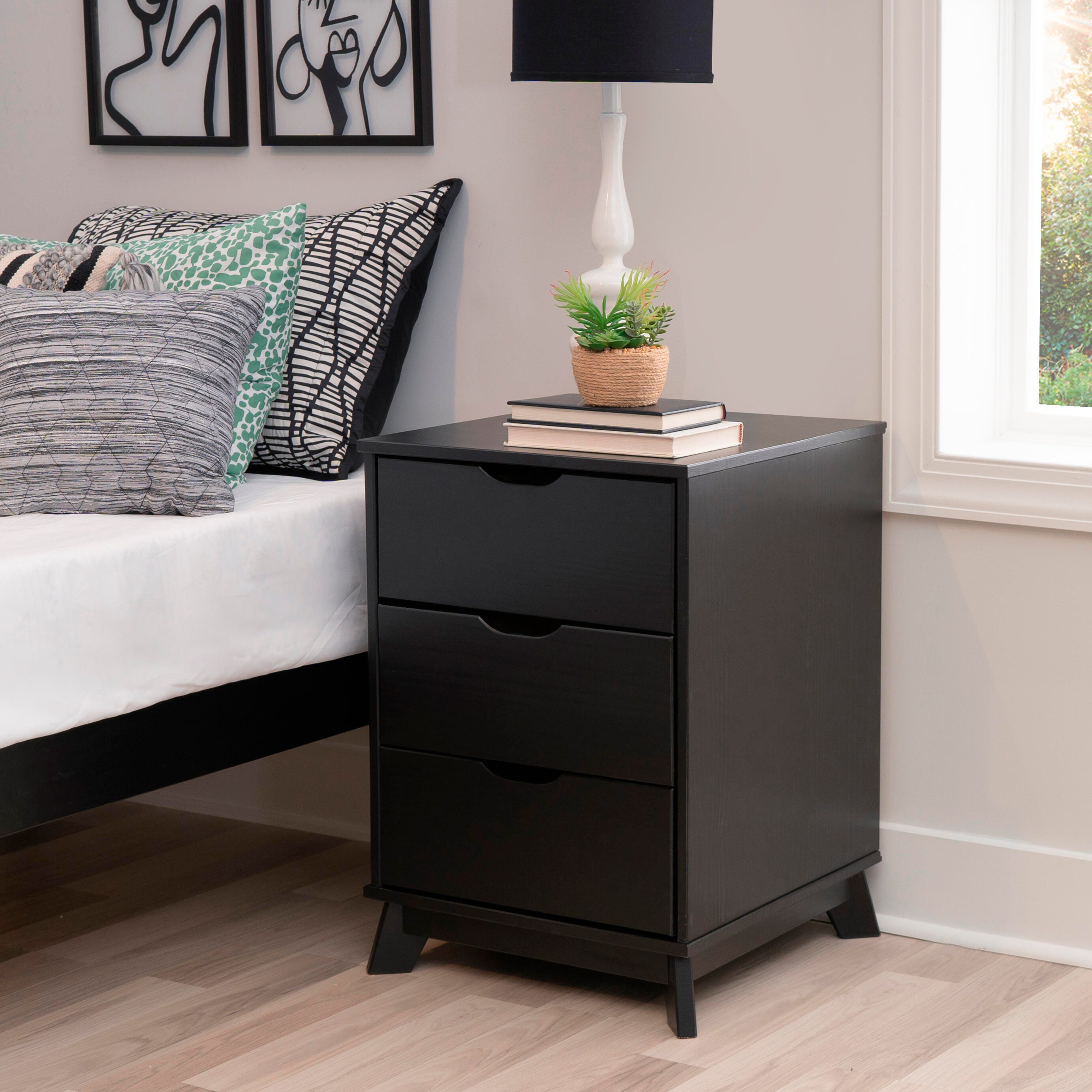 Linon Pierce Nightstand and Dresser Set, Black, large