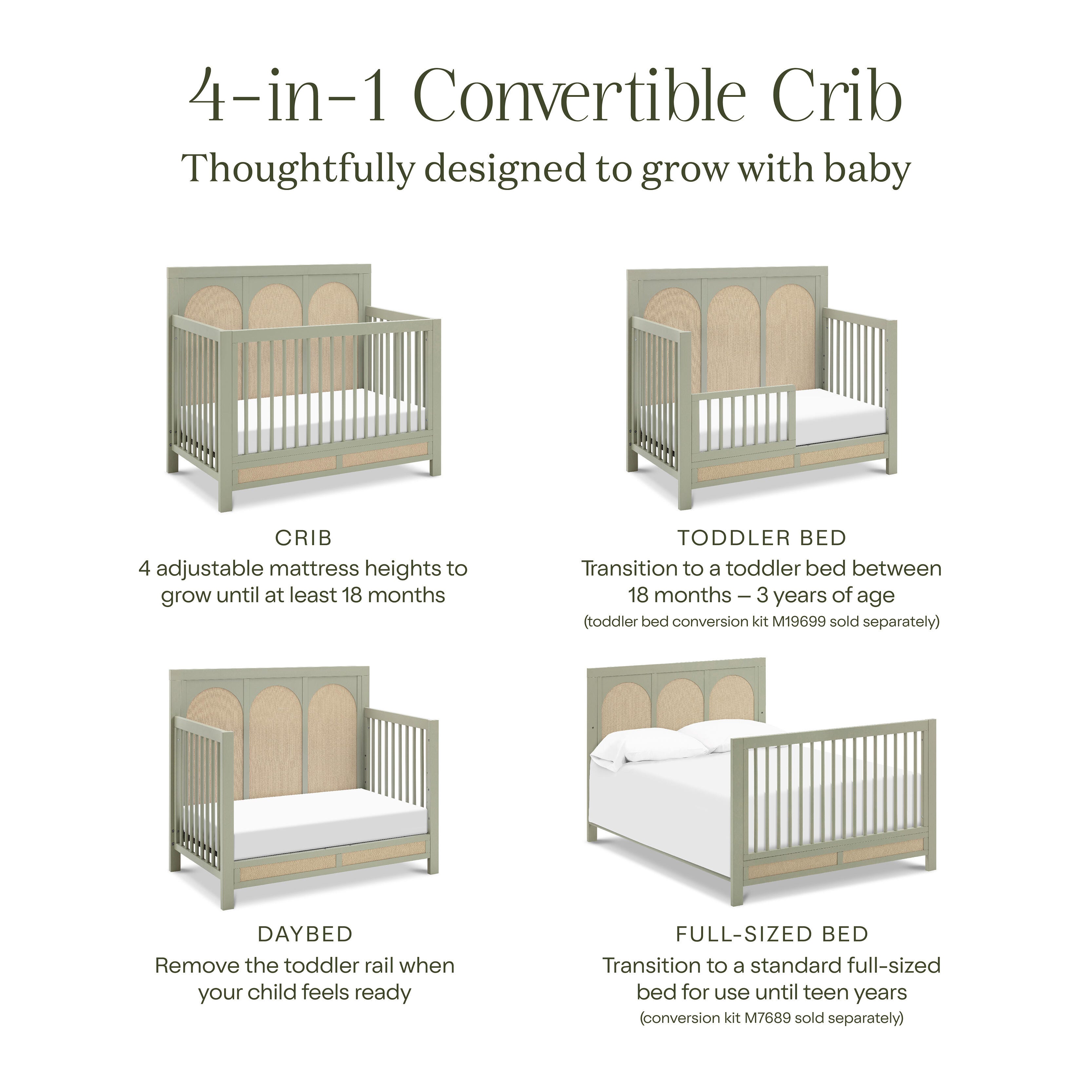 Namesake Eloise 4-in-1 Convertible Crib, French Sage, large