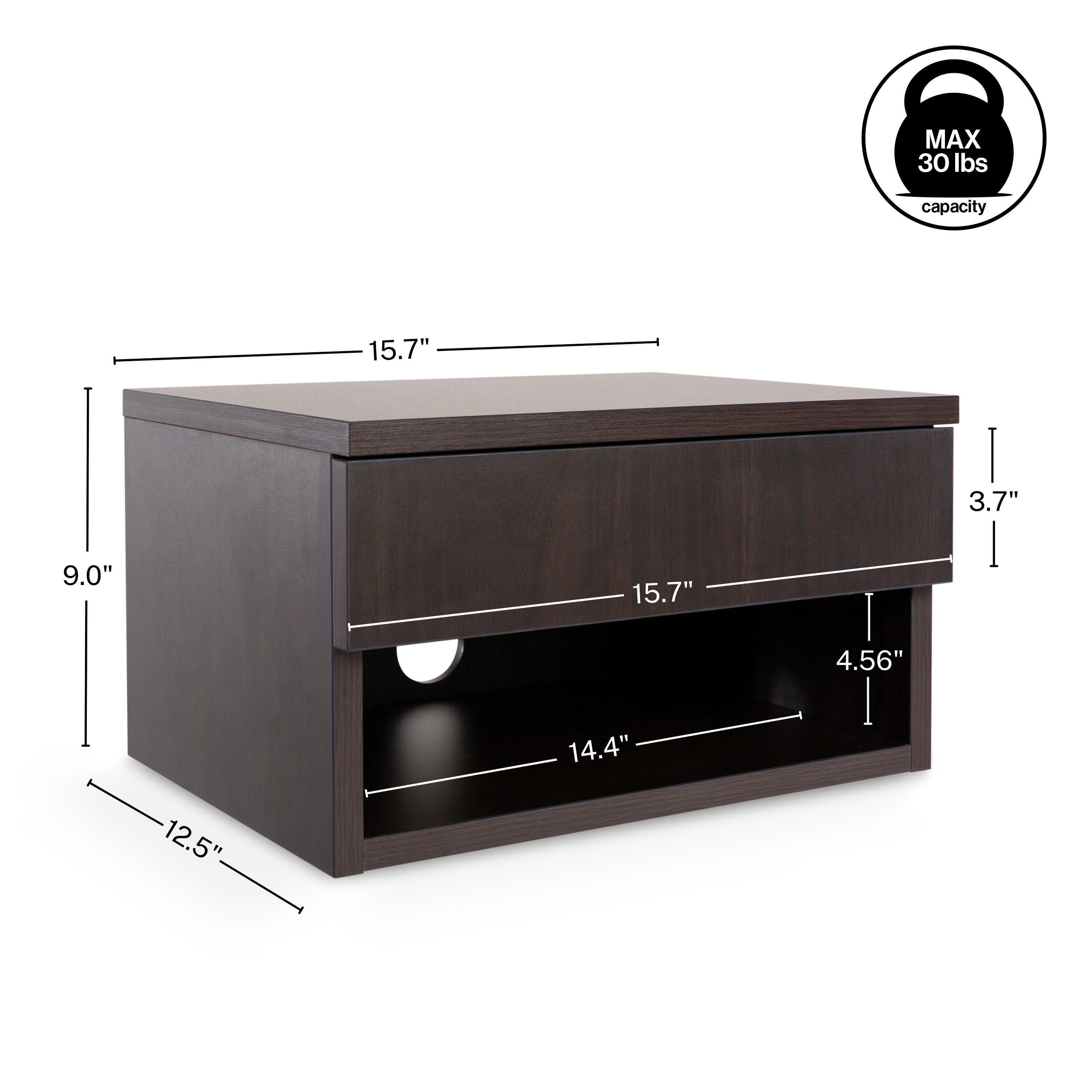 JONATHAN Y Ettore 15" Floating 1 Drawer Nighstand, Black, large