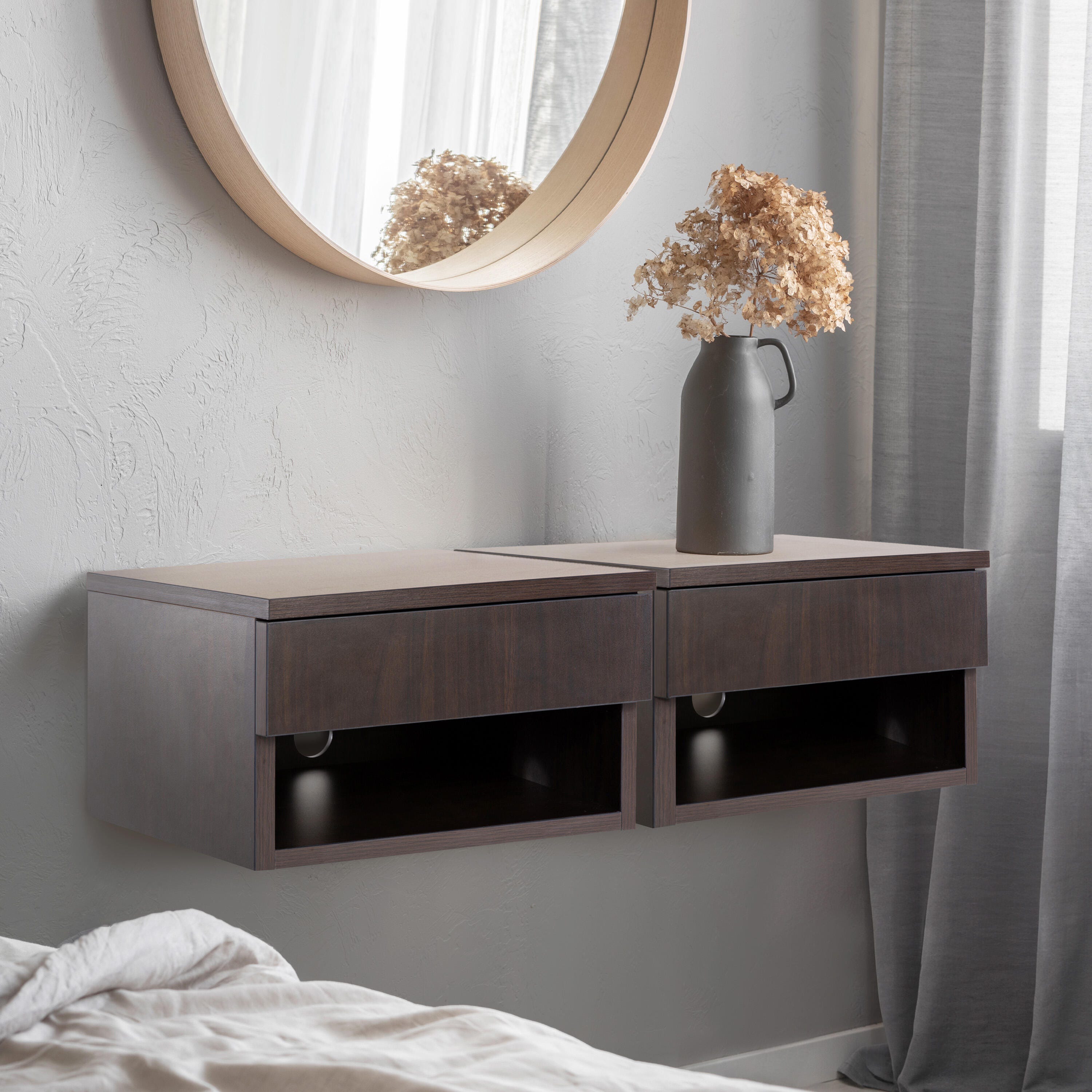 JONATHAN Y Ettore 15" Floating 1 Drawer Nighstand, Black, large