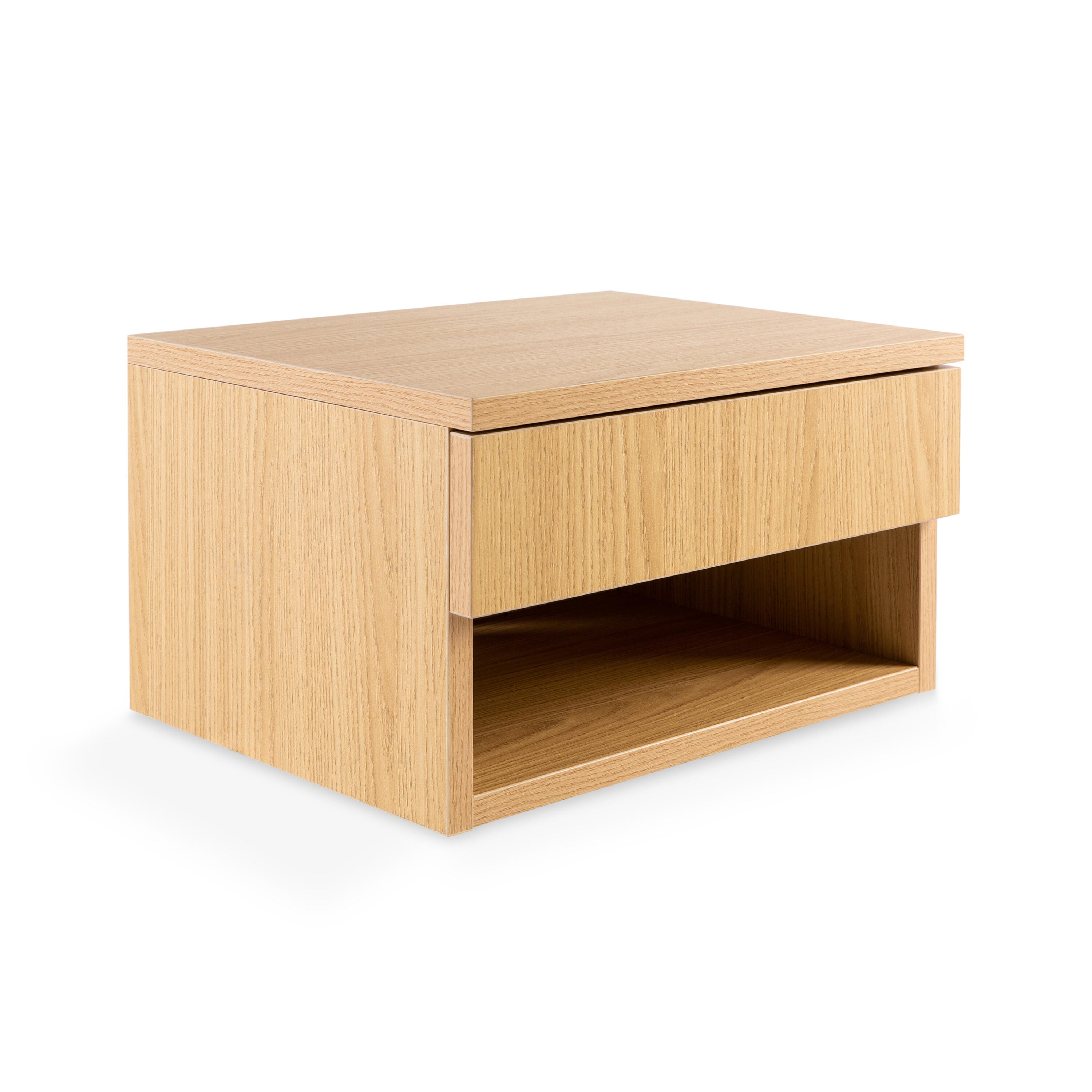JONATHAN Y Ettore 15" Floating 1 Drawer Nighstand, Light Oak, large
