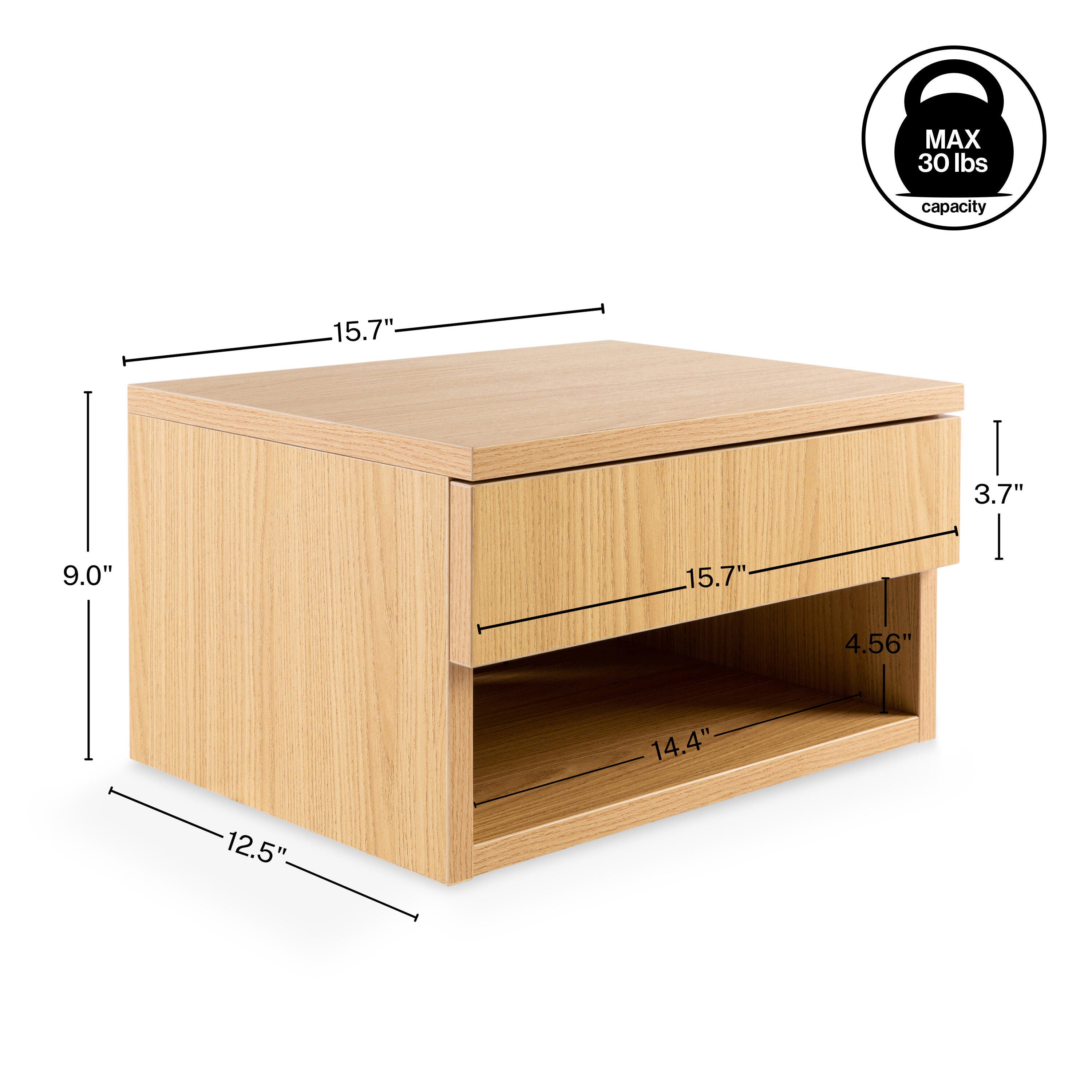 JONATHAN Y Ettore 15" Floating 1 Drawer Nighstand, Light Oak, large