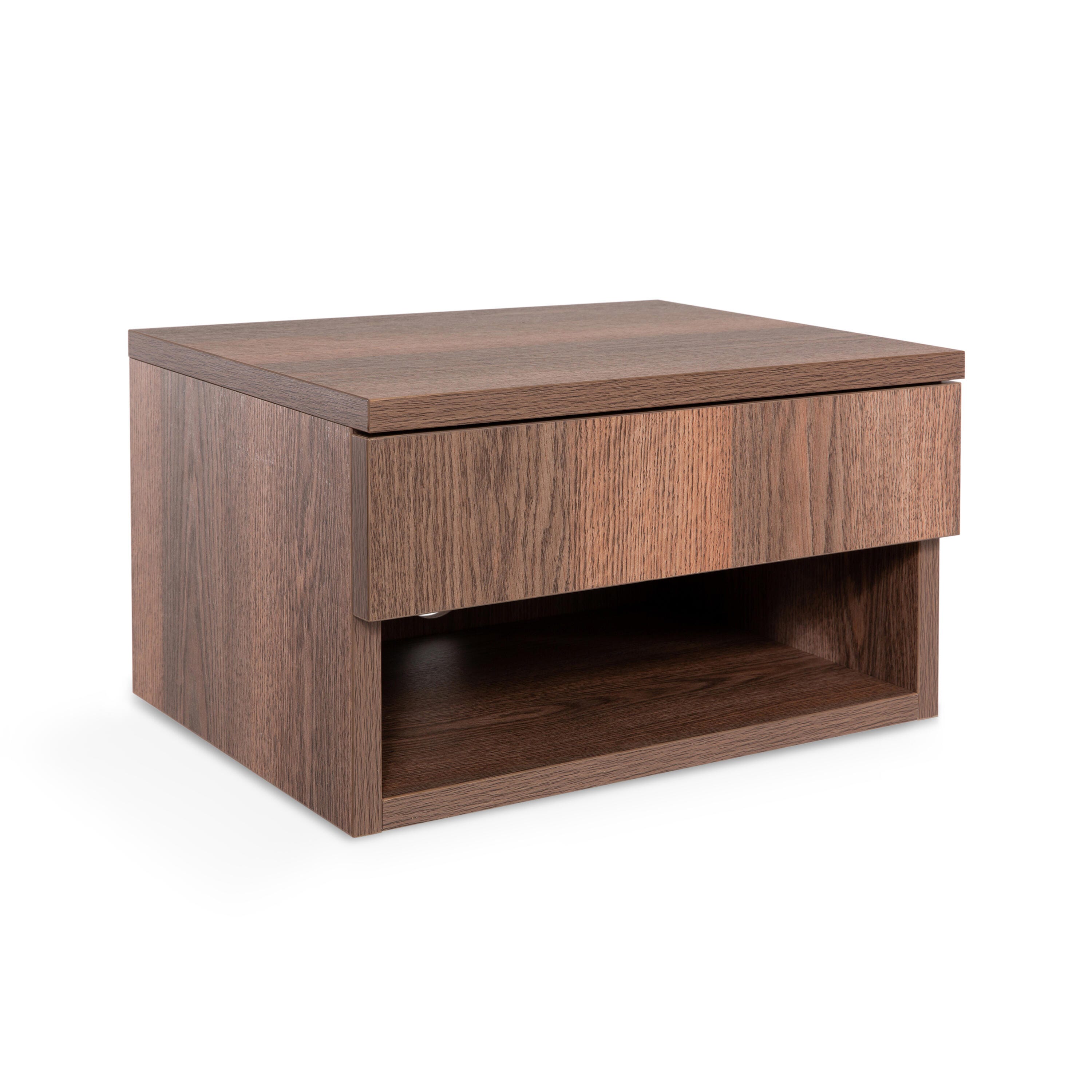 JONATHAN Y Ettore 15" Floating 1 Drawer Nighstand, Dark Brown, large