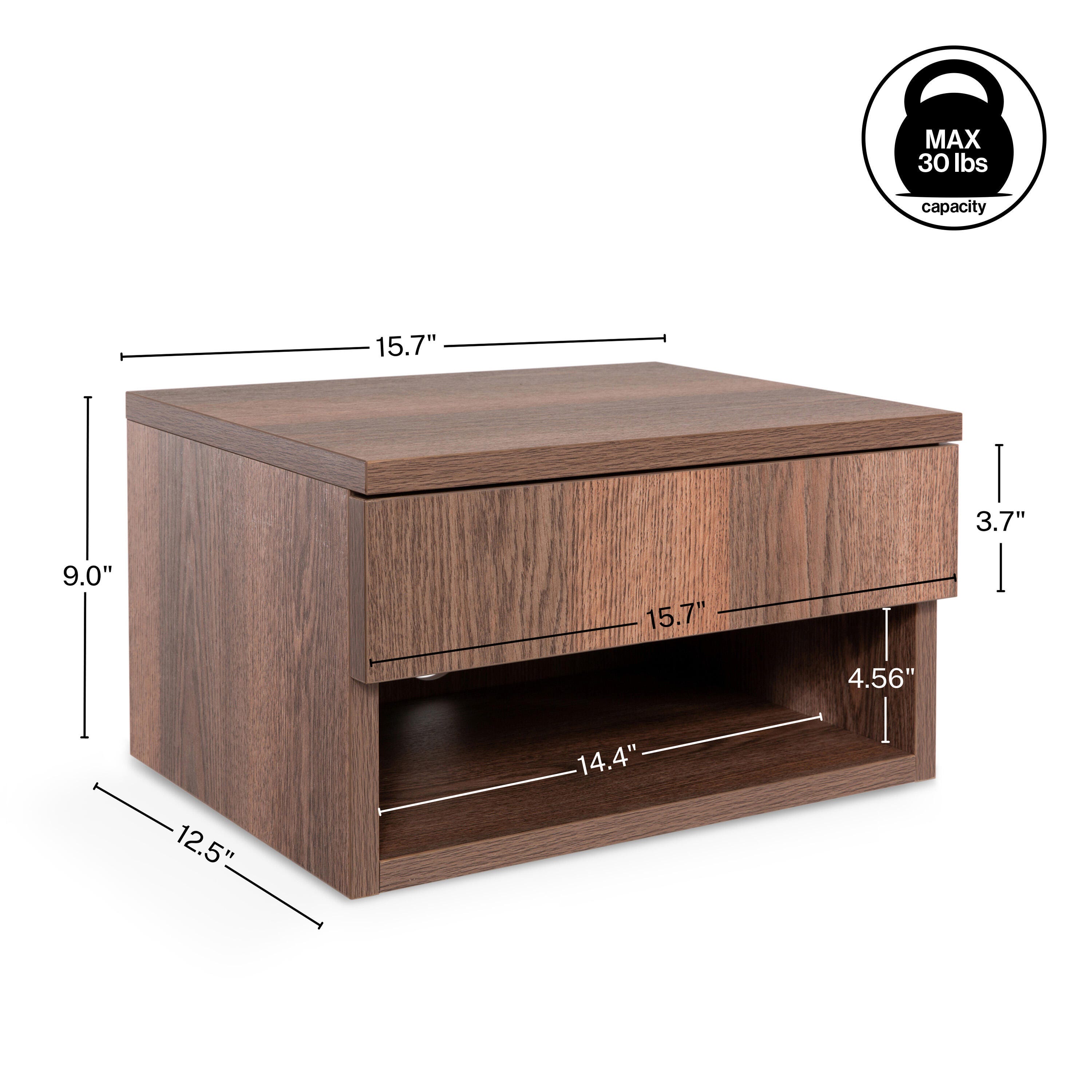 JONATHAN Y Ettore 15" Floating 1 Drawer Nighstand, Dark Brown, large