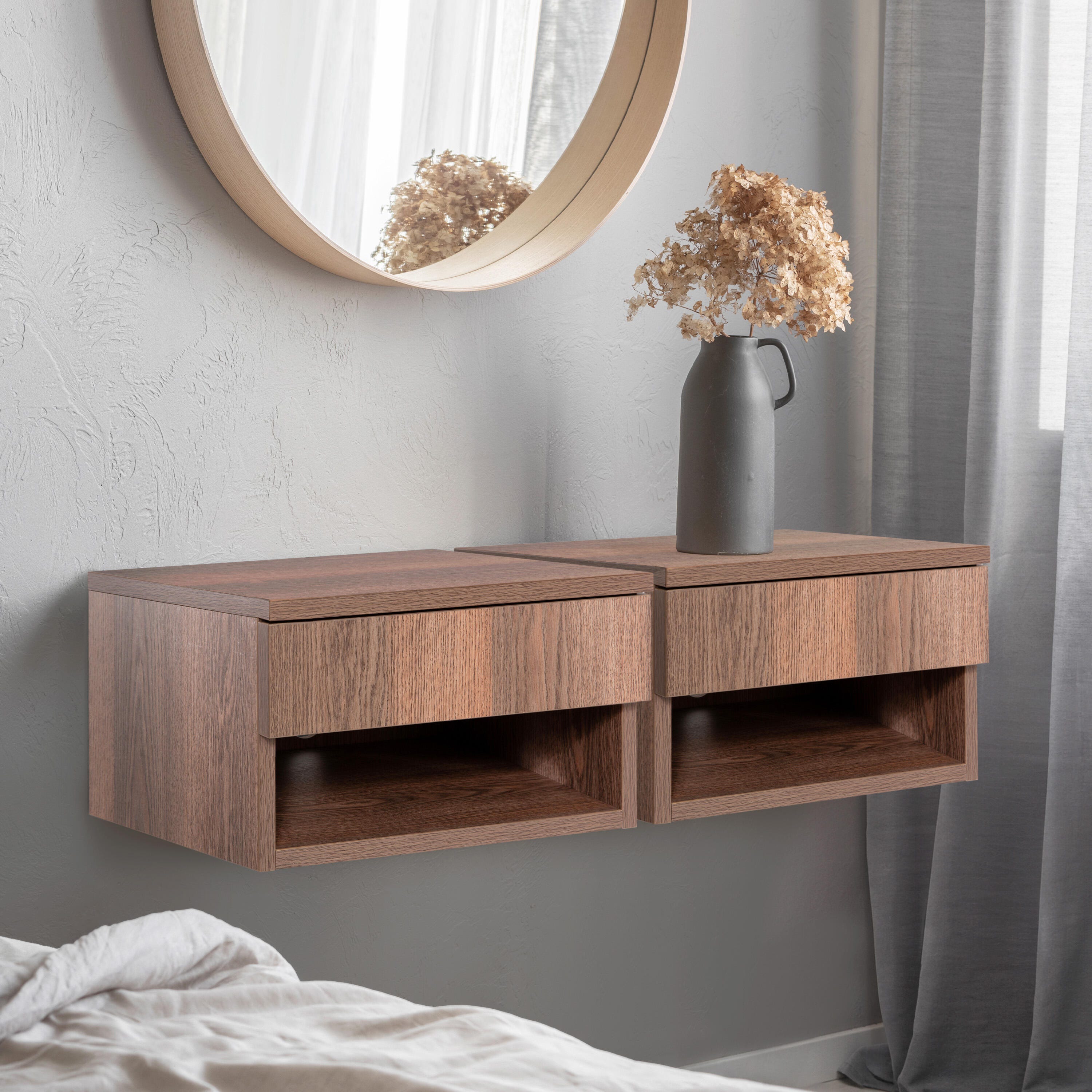 JONATHAN Y Ettore 15" Floating 1 Drawer Nighstand, Dark Brown, large