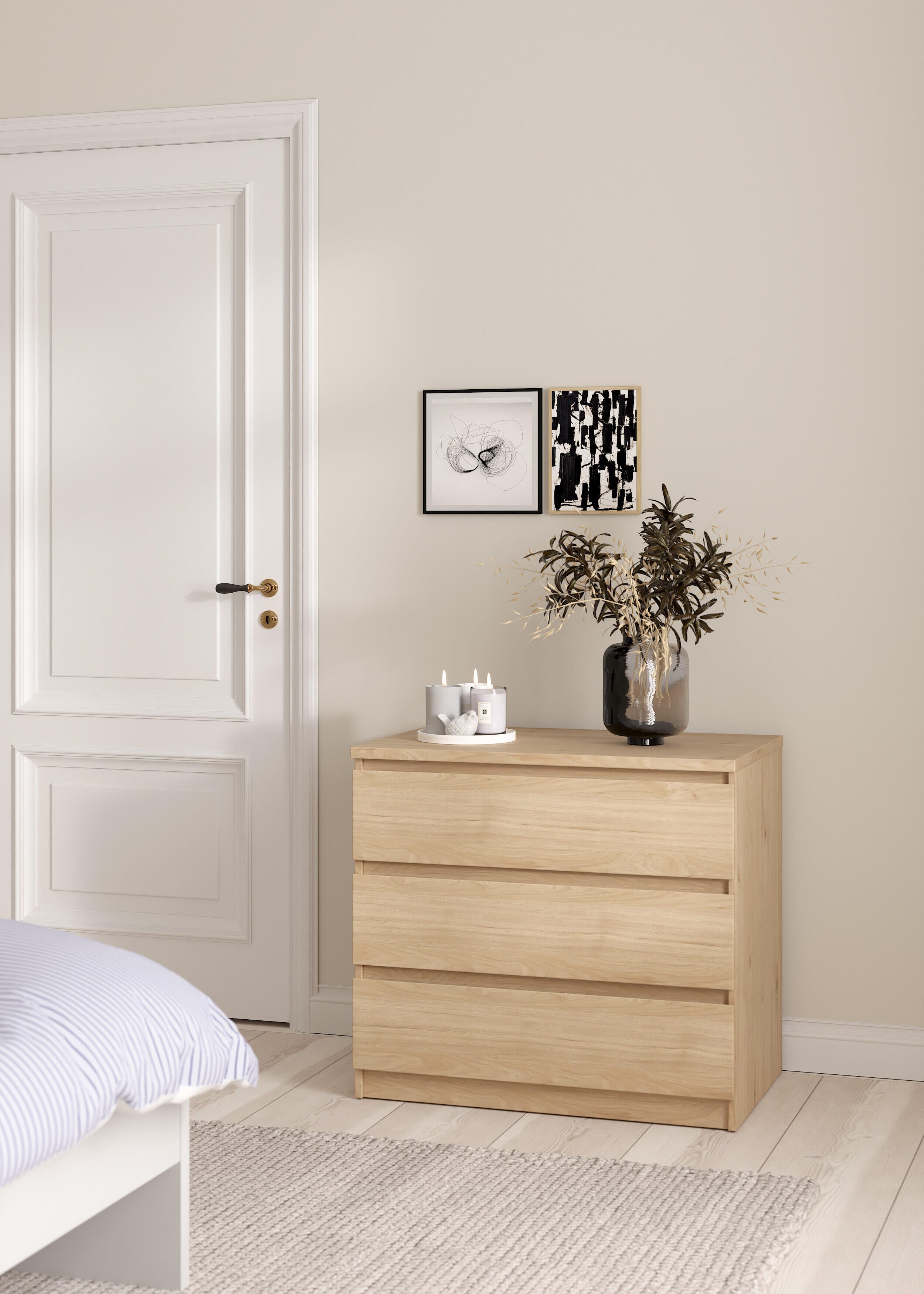 Tvilum Scottsdale 3 Drawer Chest of Drawers, Jackson Hickory, rollover