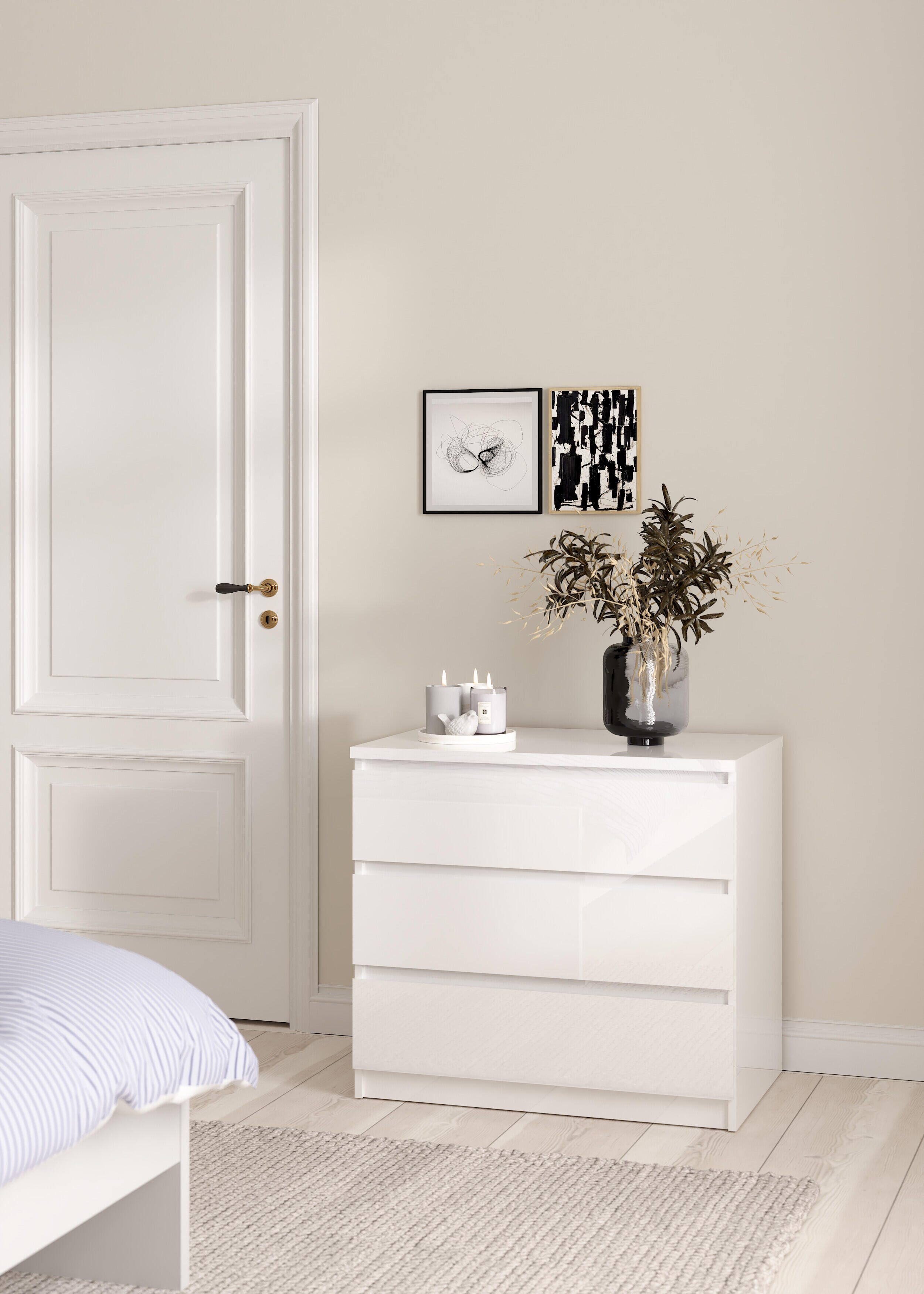 Tvilum Scottsdale 3 Drawer Chest of Drawers, White, rollover