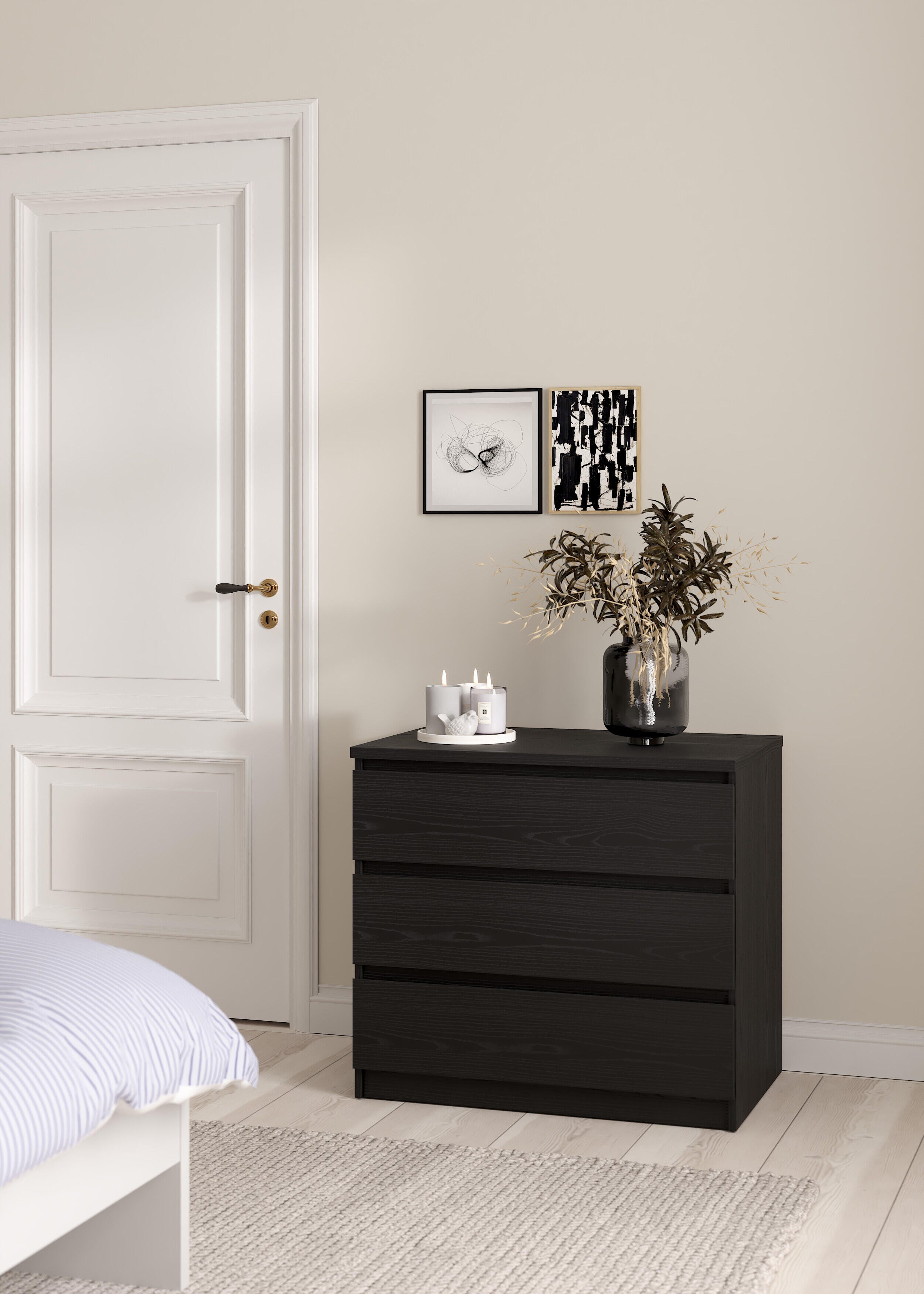 Tvilum Scottsdale 3 Drawer Chest of Drawers, Black Woodgrain, rollover