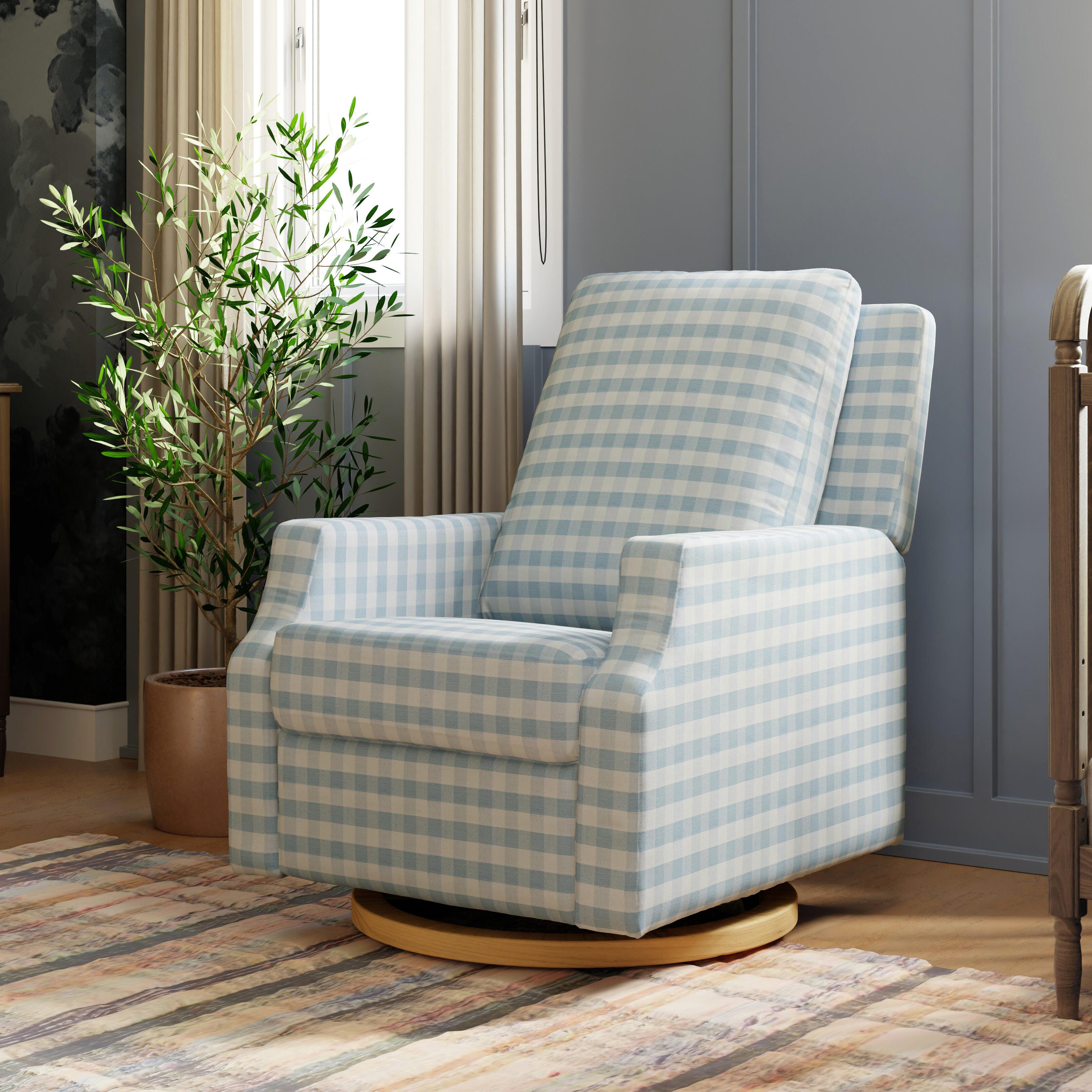 Namesake Crewe Manual Recliner, Blue/Light Brown, large