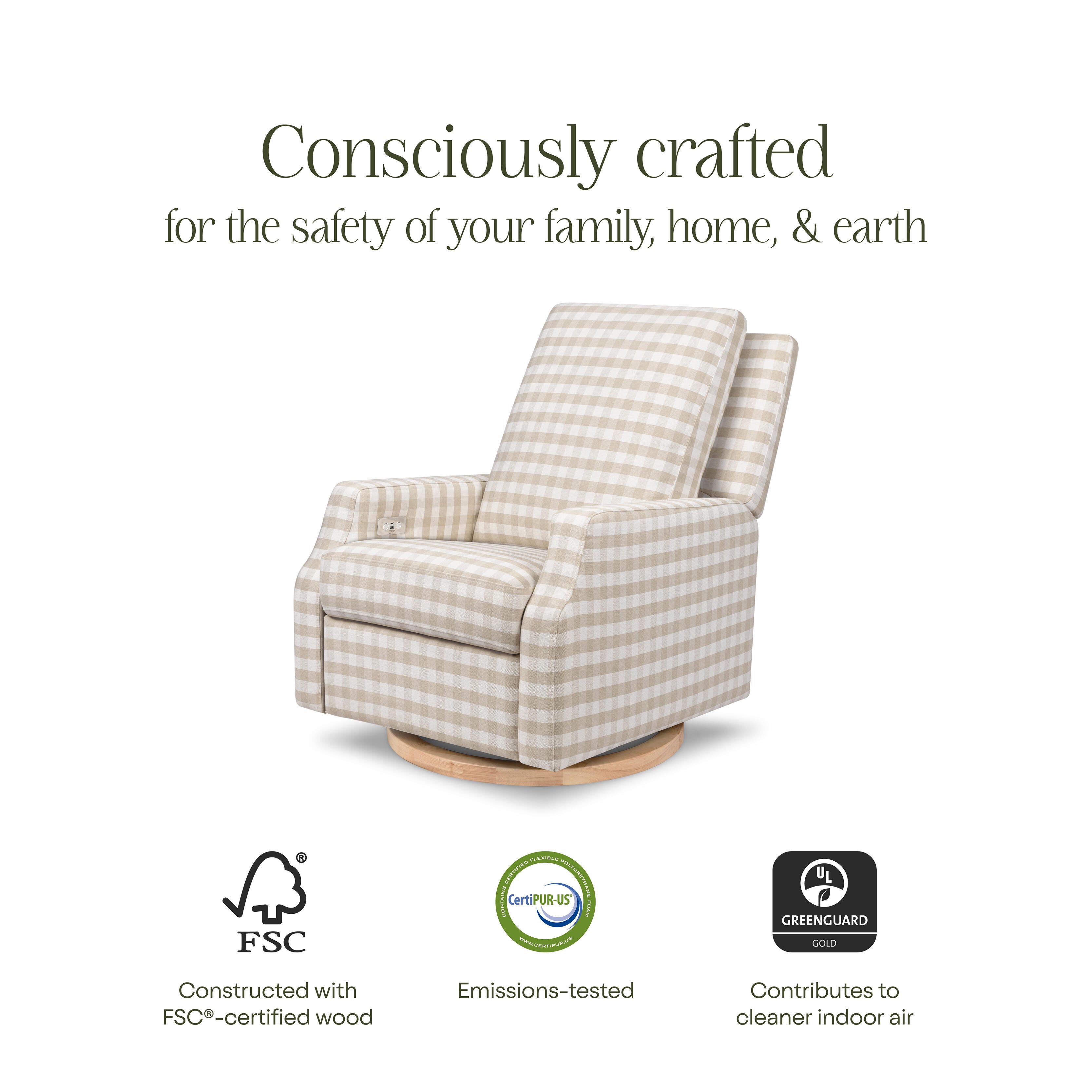 Namesake Crewe Power Recliner, Tan/Light Brown, large