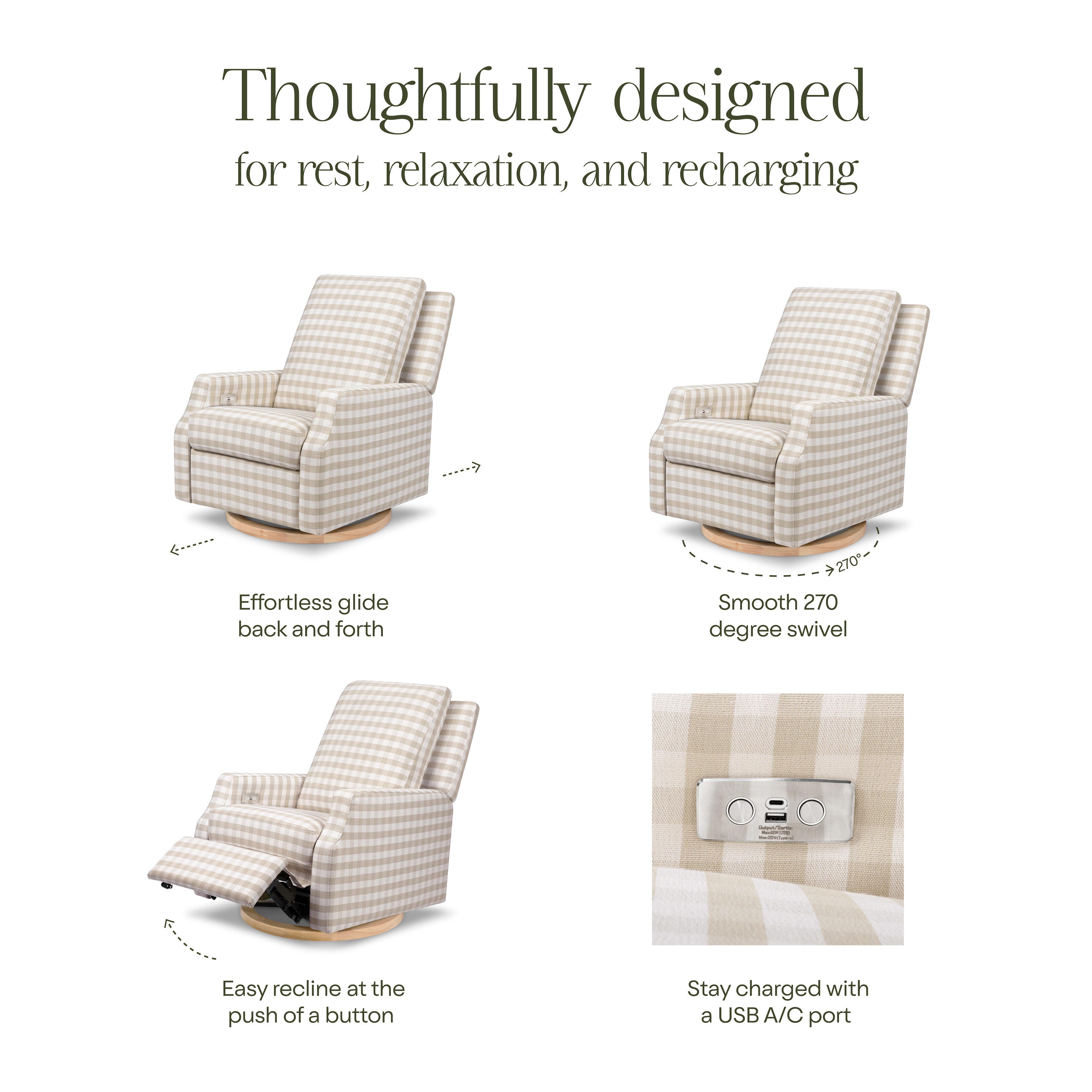 Namesake Crewe Power Recliner, Tan/Light Brown, large