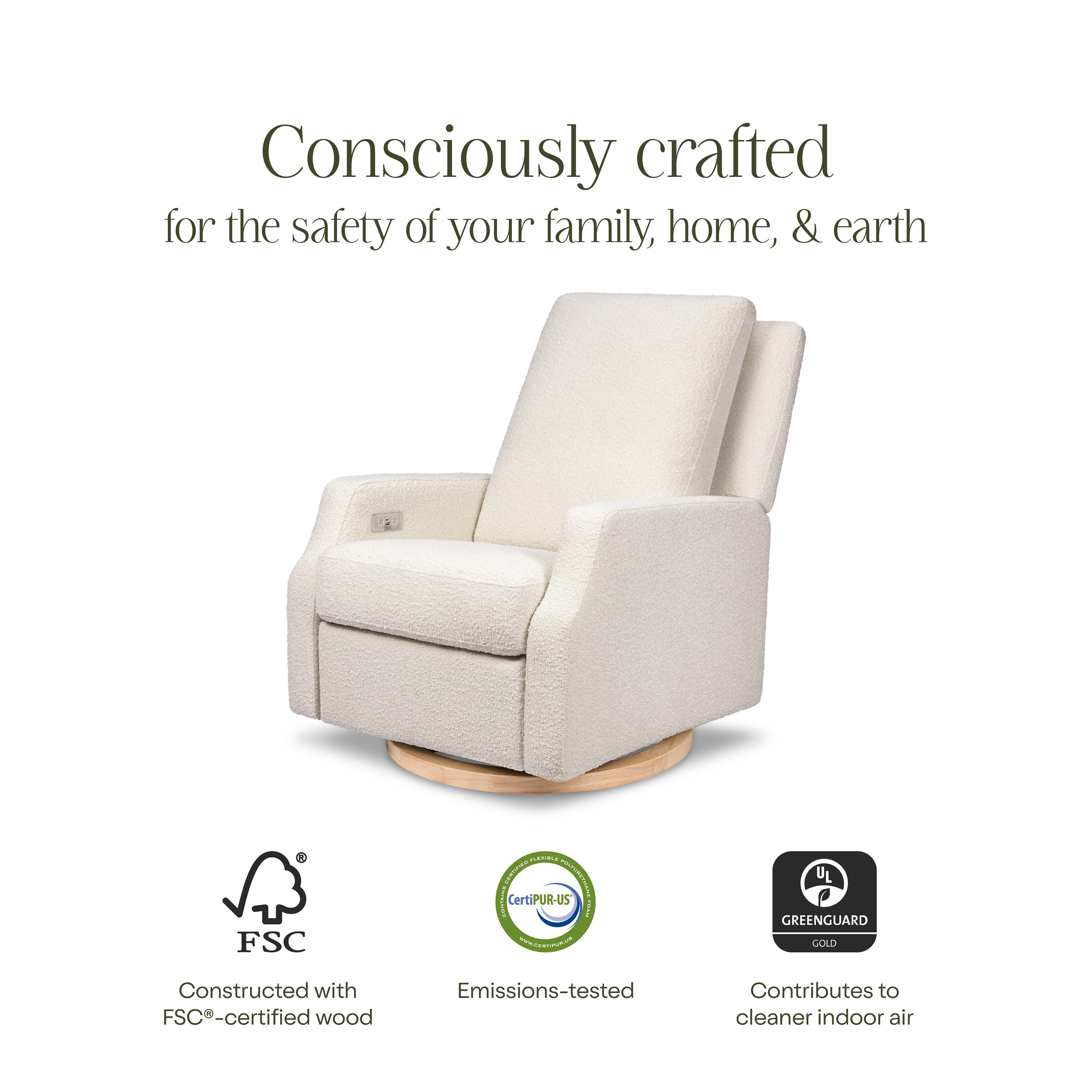 Namesake Crewe Power Recliner, Ivory/Light Brown, large