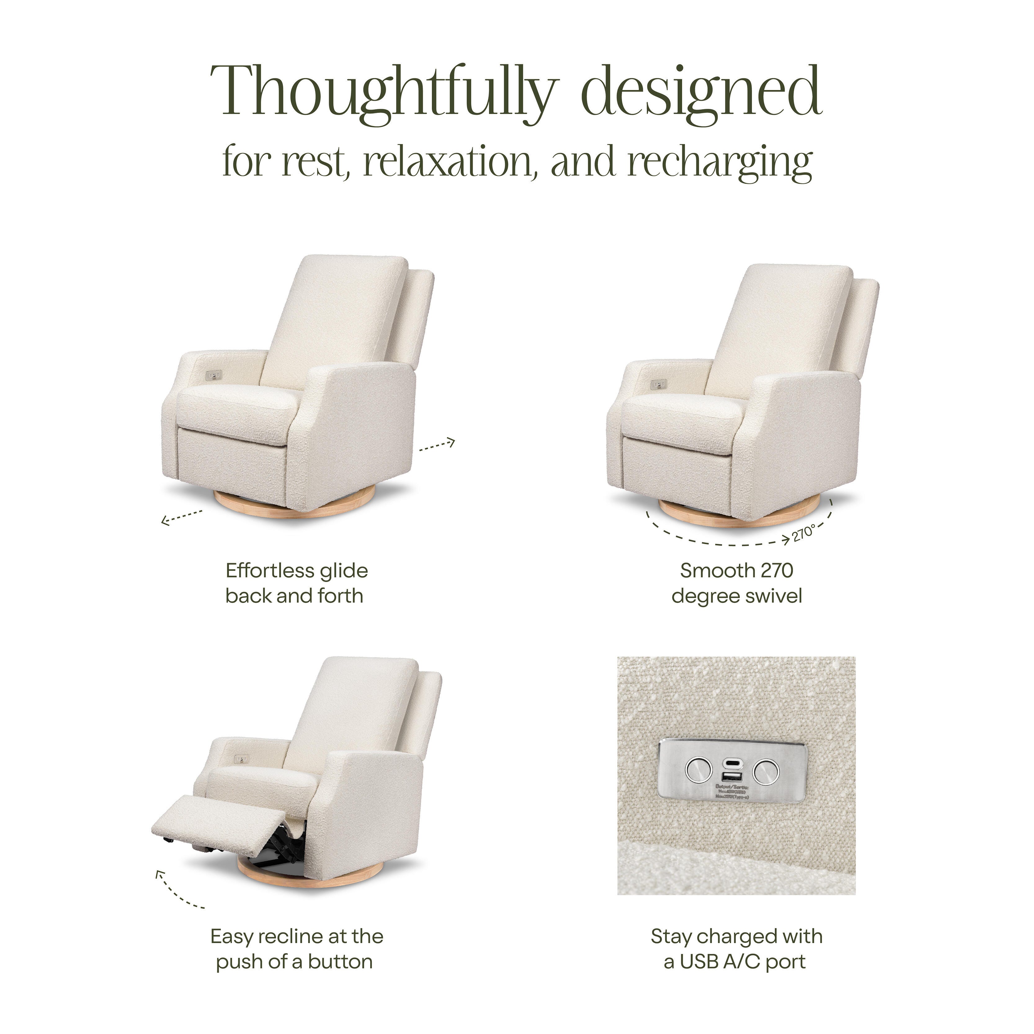 Namesake Crewe Power Recliner, Ivory/Light Brown, large