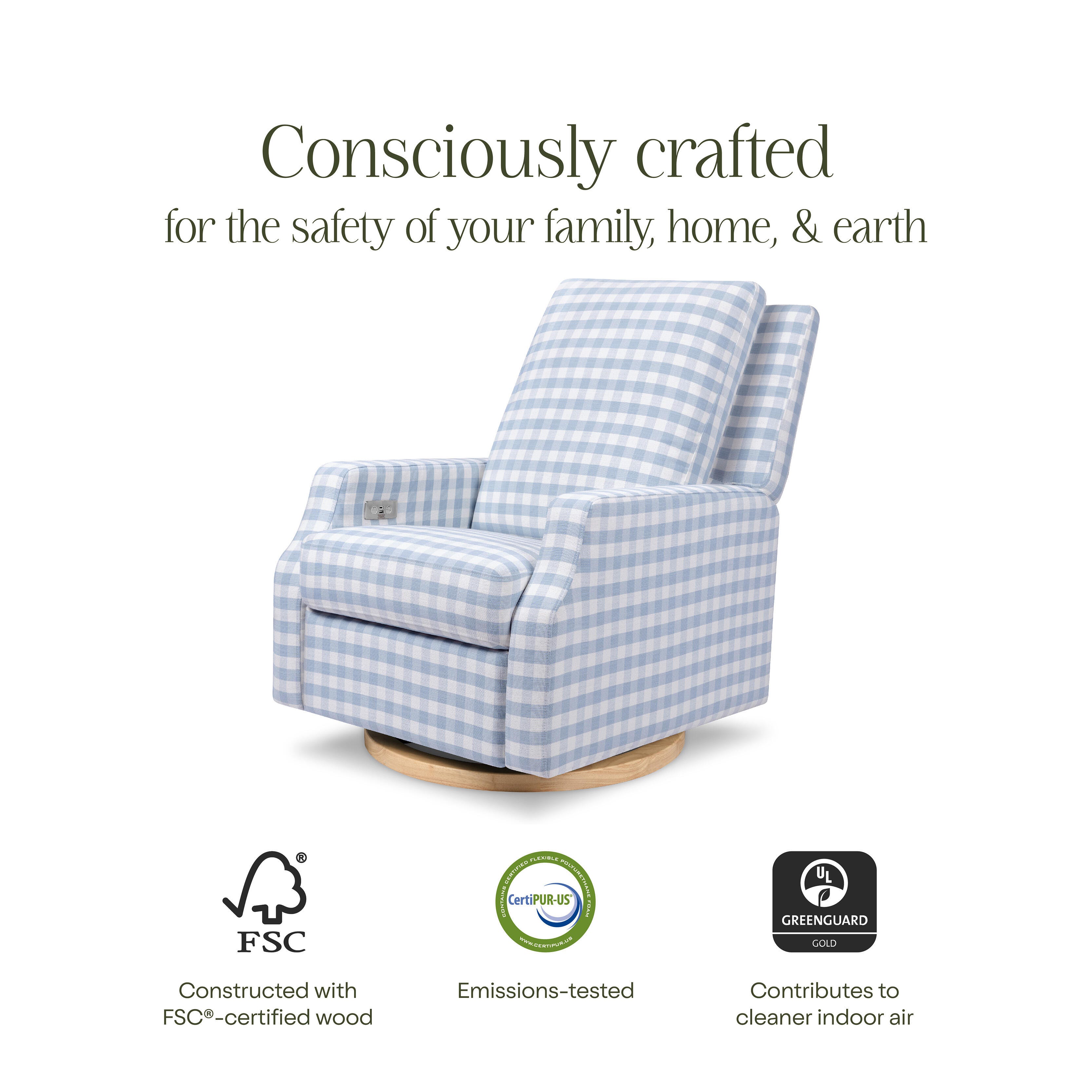 Namesake Crewe Power Recliner, Blue/Light Brown, large