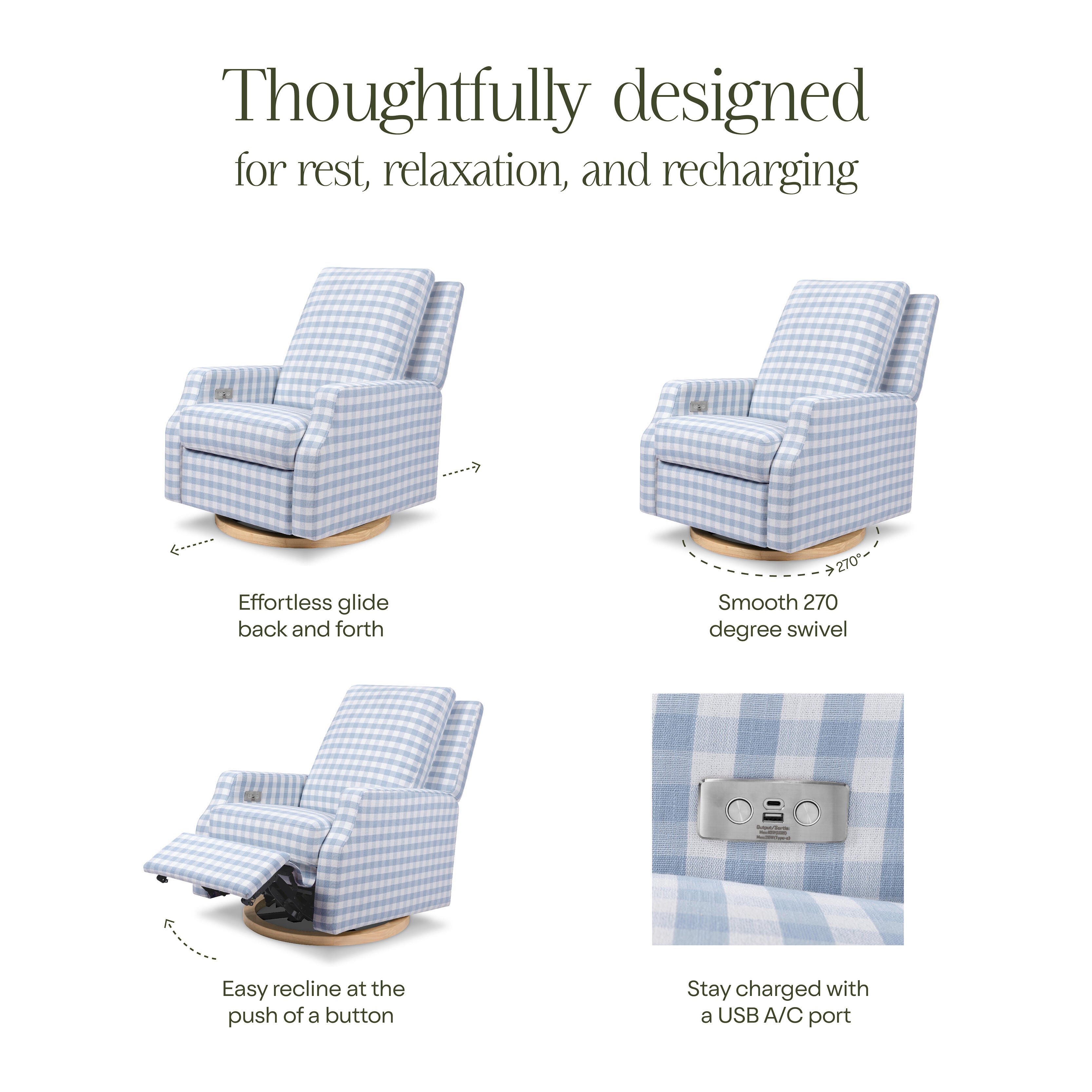 Namesake Crewe Power Recliner, Blue/Light Brown, large
