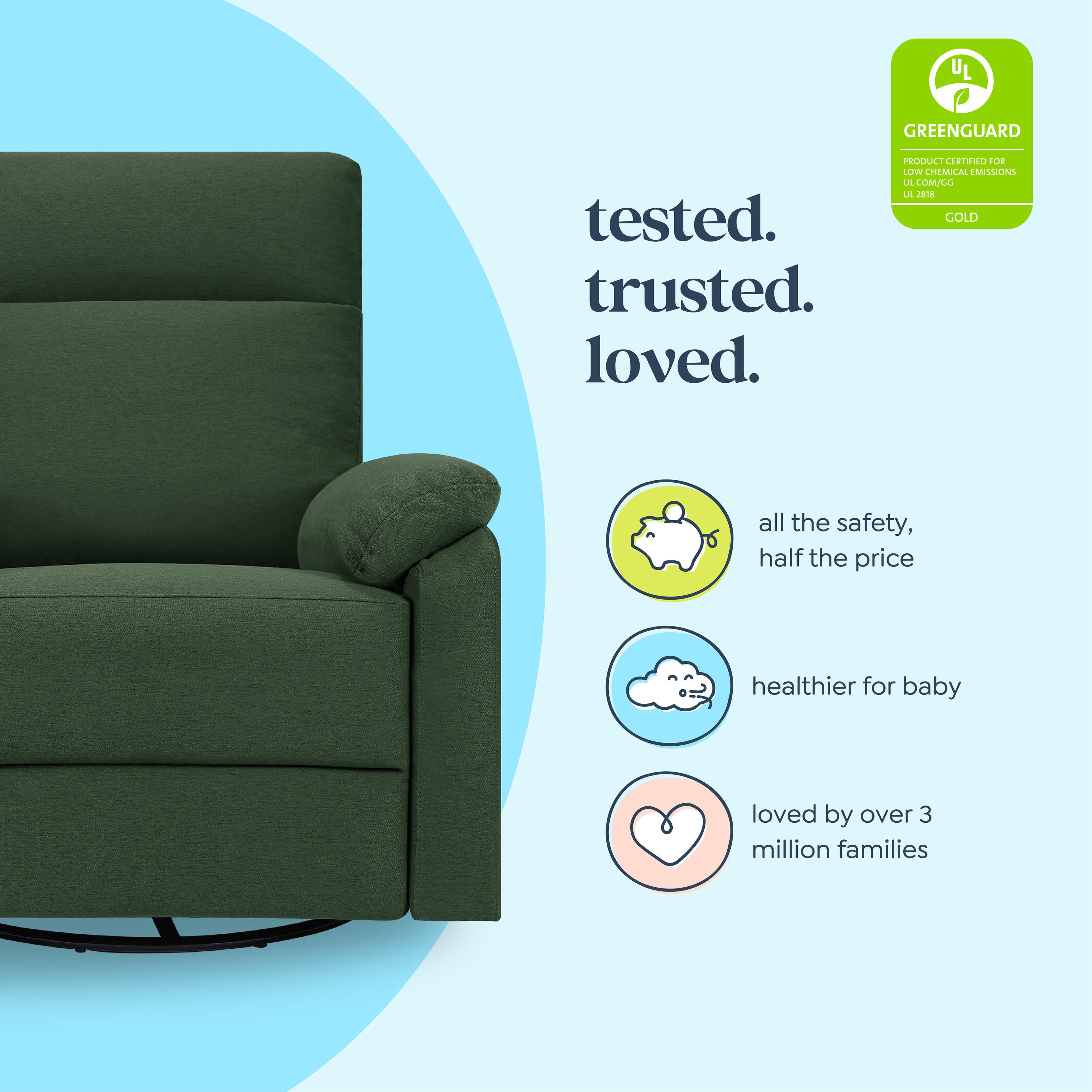DaVinci Suzy Power Swivel Glider and Recliner, Pine Green, large
