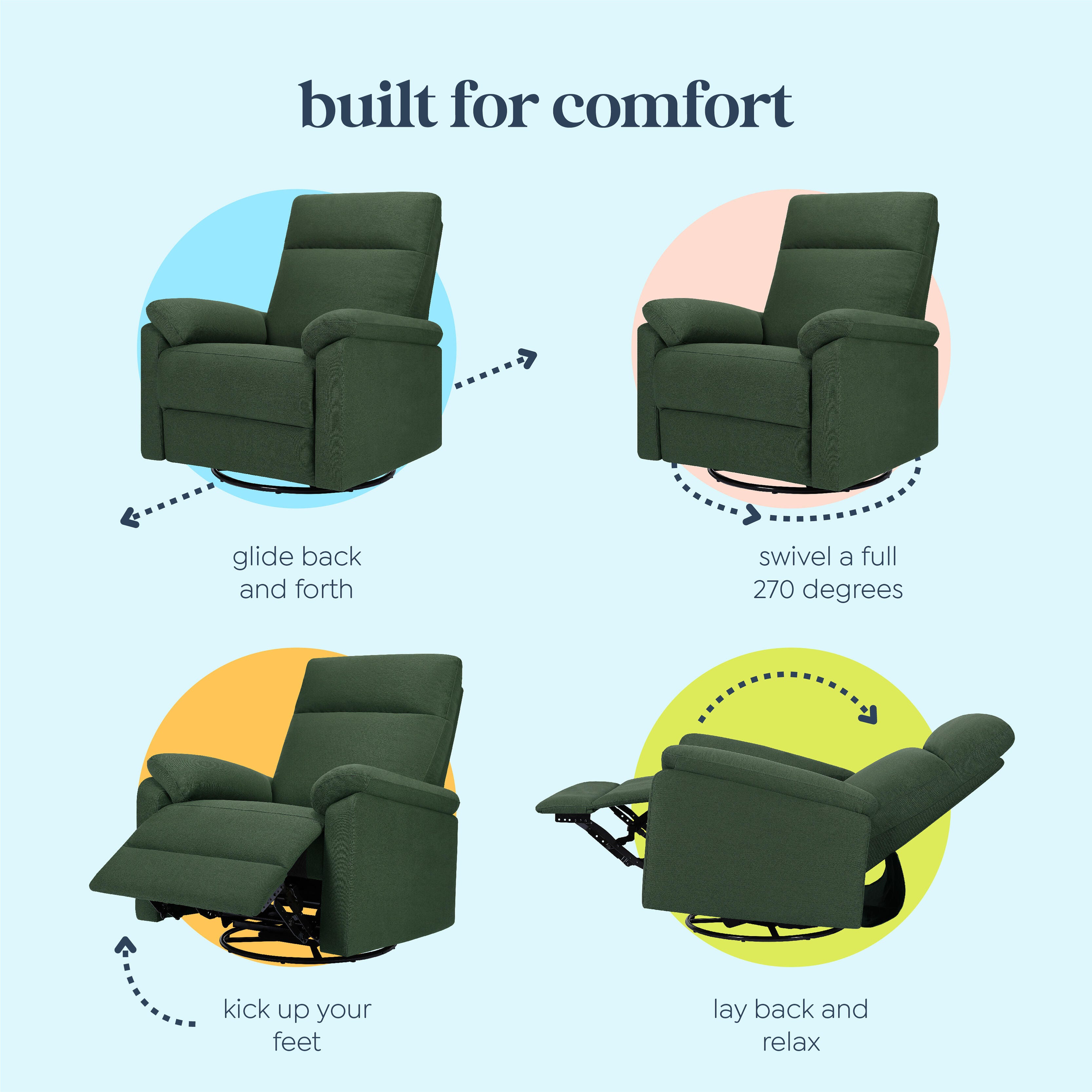 DaVinci Suzy Power Swivel Glider and Recliner, Pine Green, large