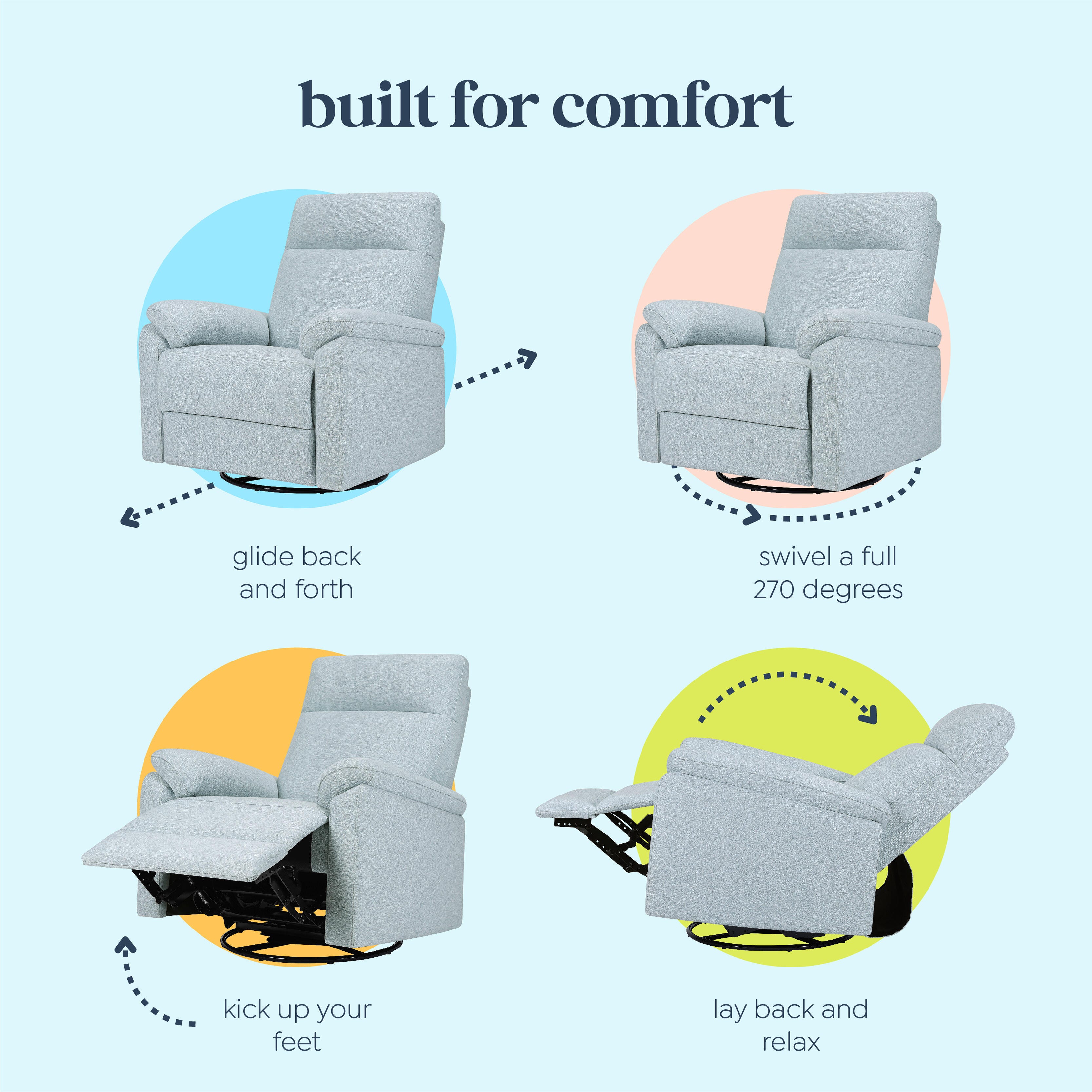 DaVinci Suzy Power Swivel Glider and Recliner, Heathered Blue, large