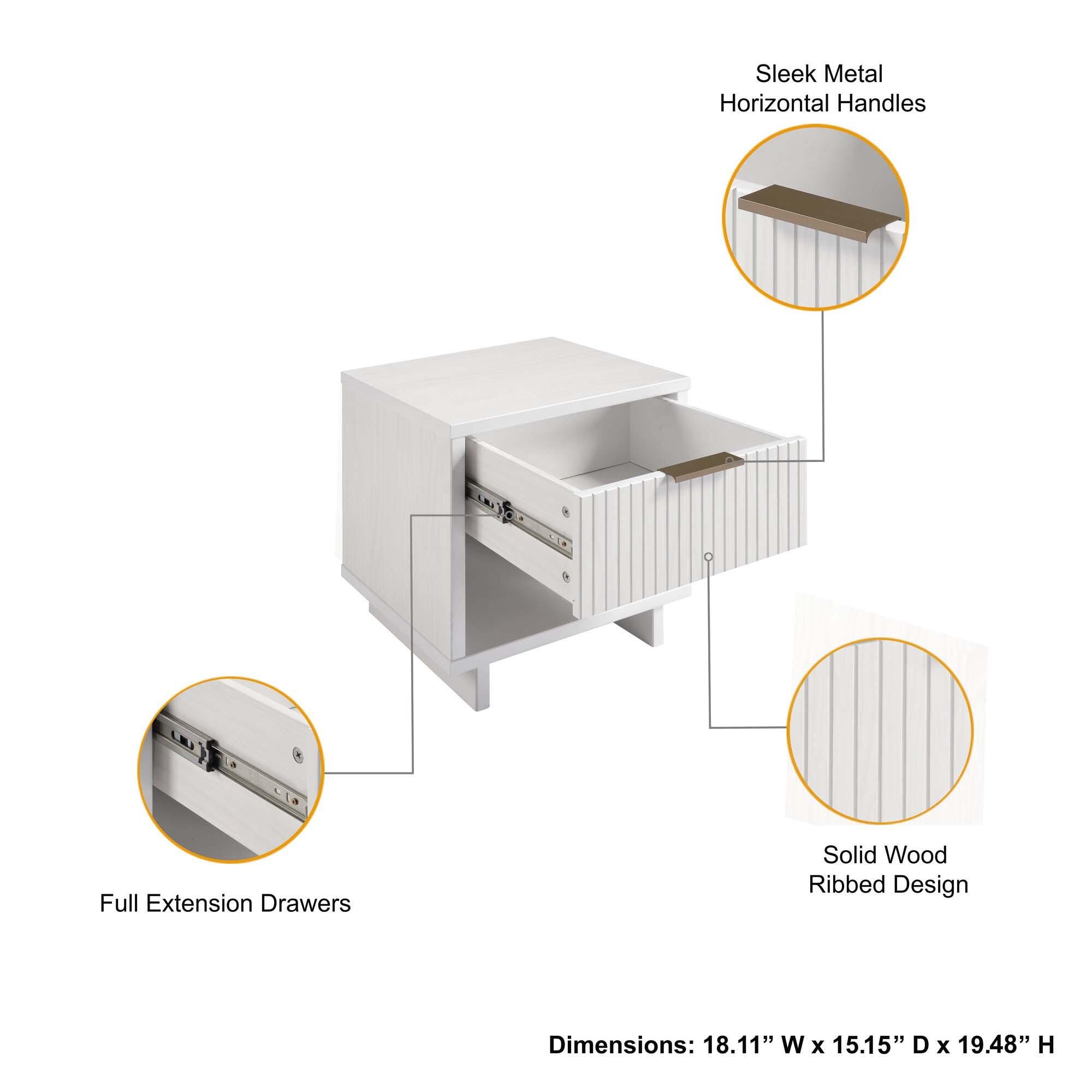 Manhattan Comfort Granville 18" 1 Drawer Nightstand, White, large