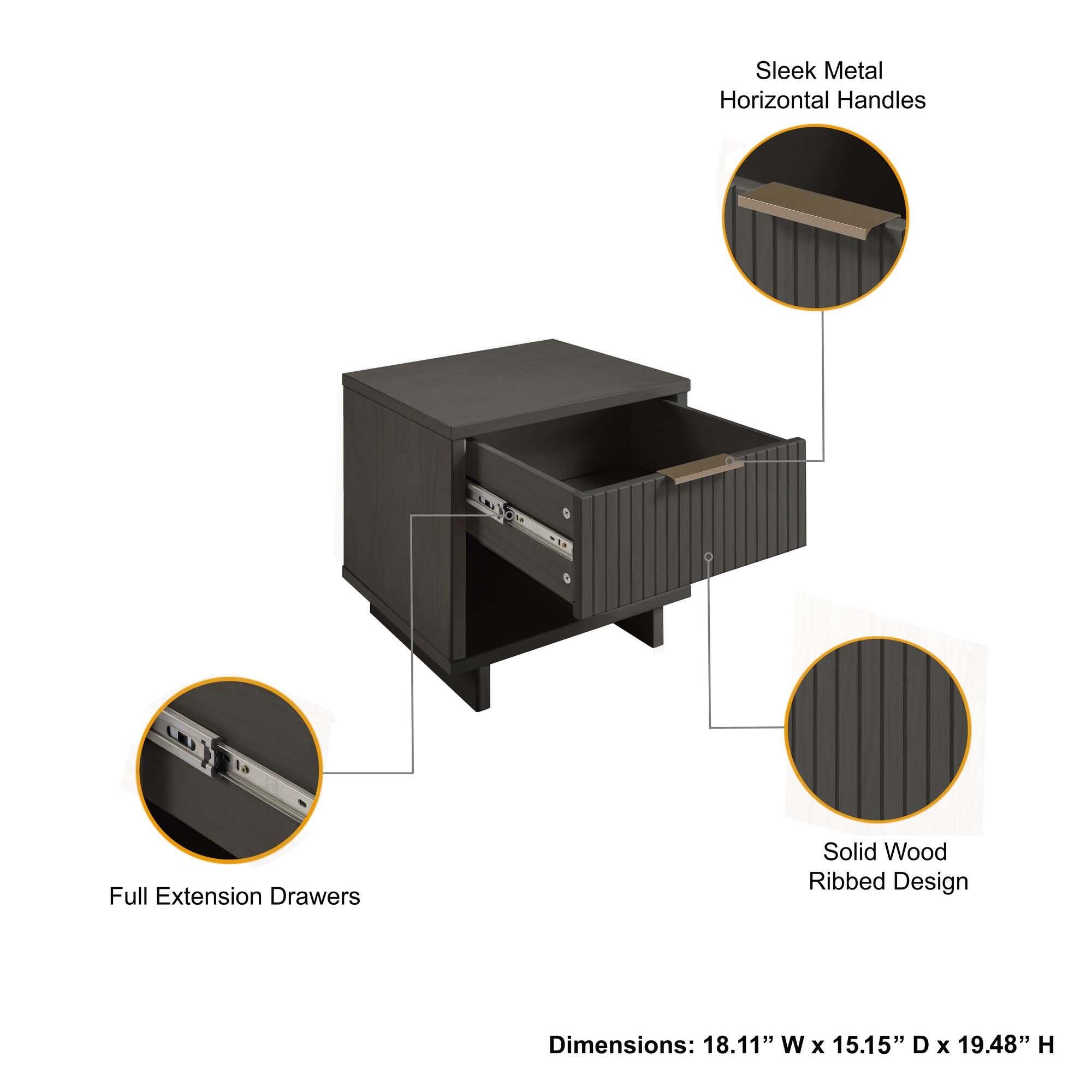 Manhattan Comfort Granville 18" 1 Drawer Nightstand, Dark Gray, large