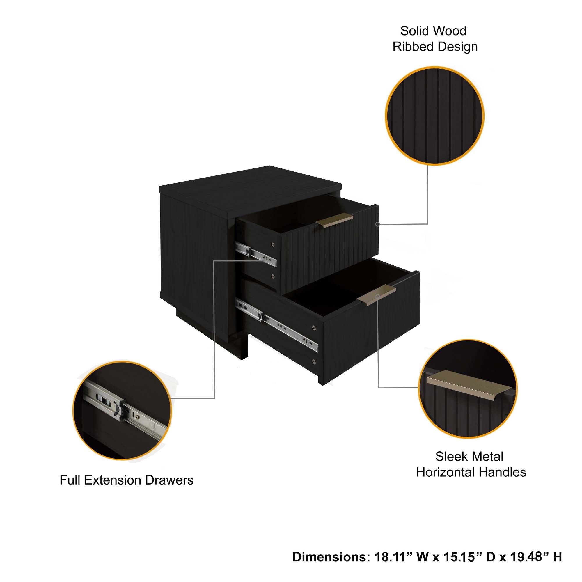 Manhattan Comfort Granville 18" 2 Drawer Nightstand, Black, large