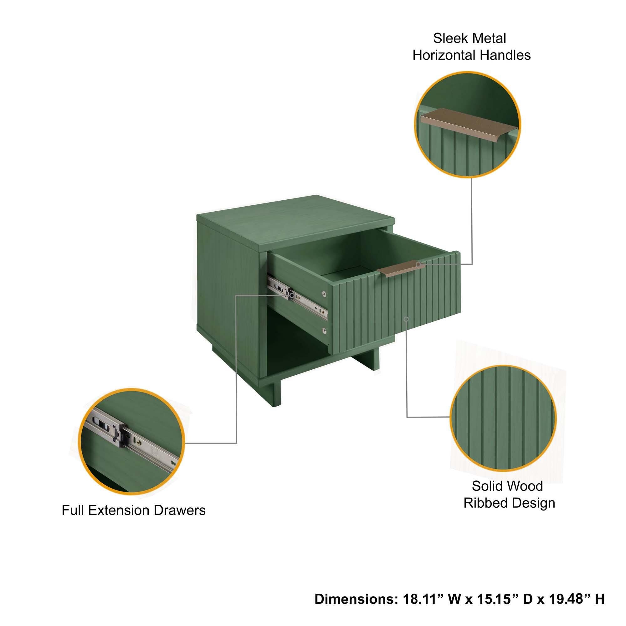 Manhattan Comfort Granville 18" 1 Drawer Nightstand, Sage Green, large