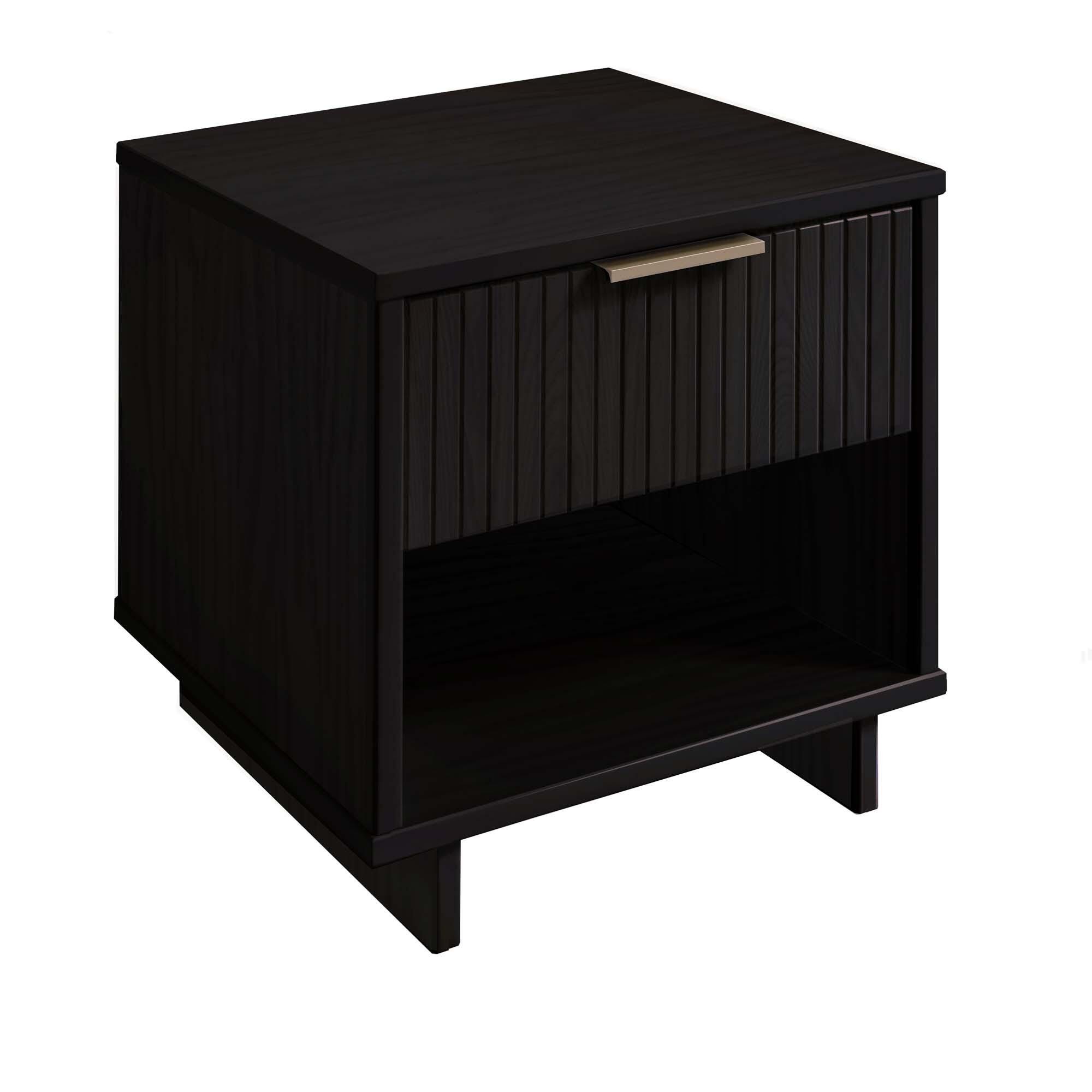 Manhattan Comfort Granville 18" 1 Drawer Nightstand, Black, large