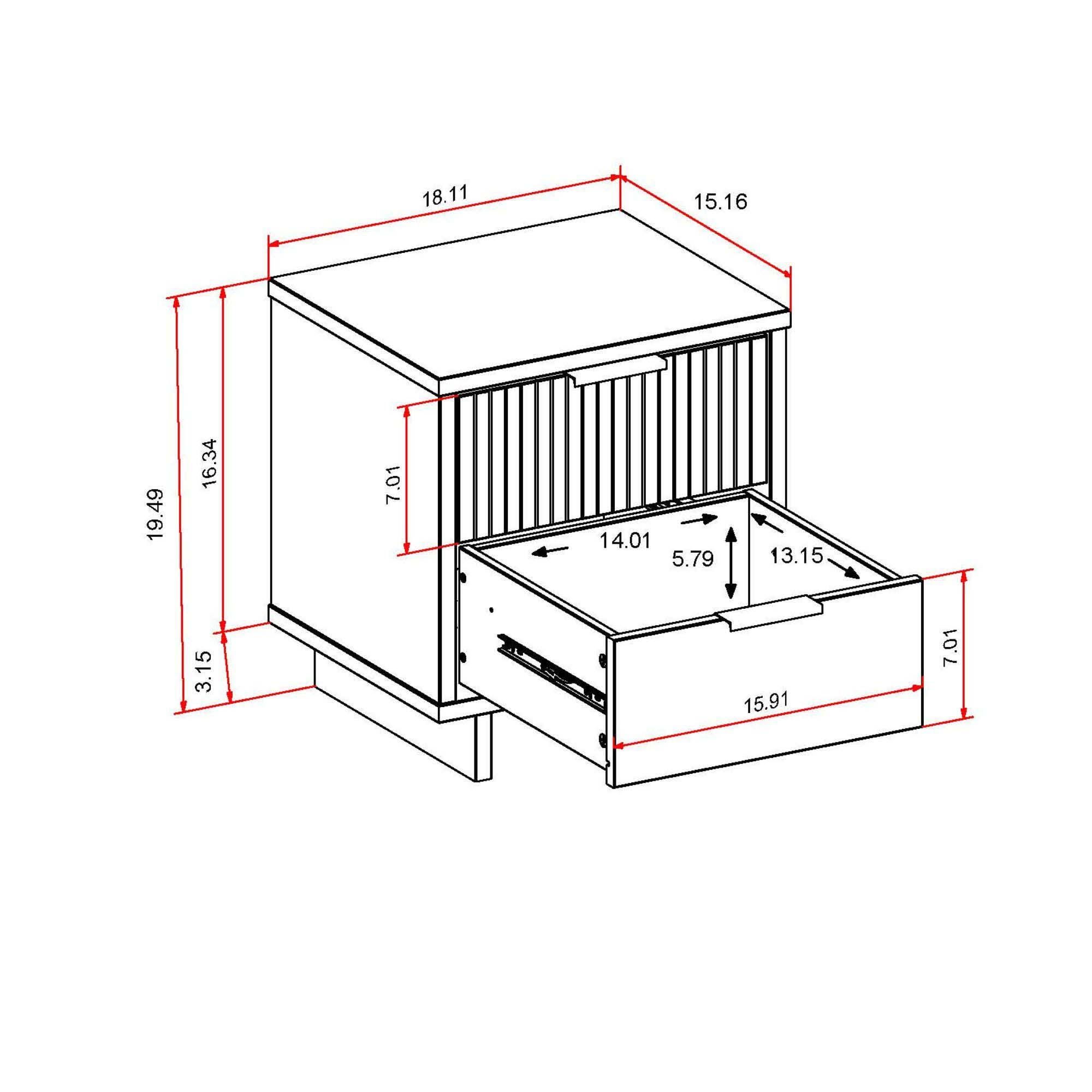 Manhattan Comfort Granville 18" 2 Drawer Nightstand, Light Gray, large