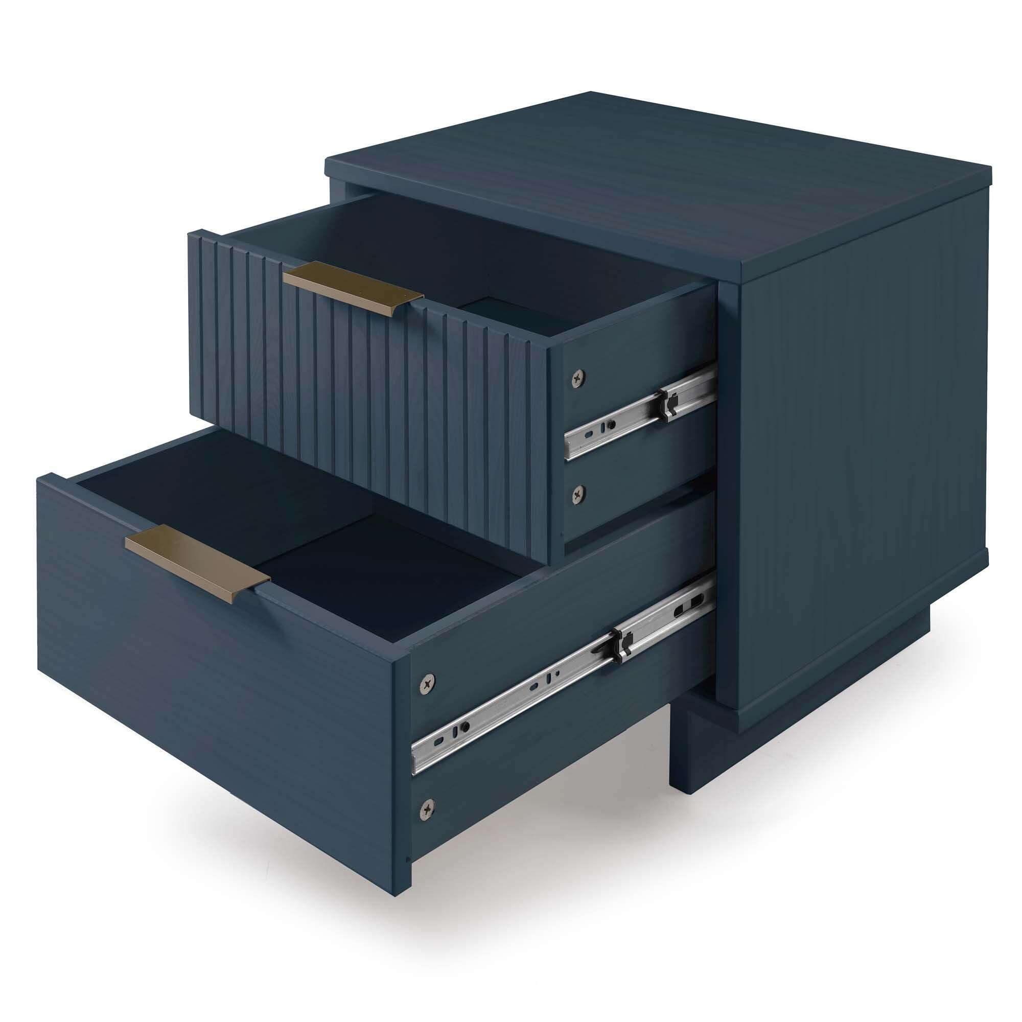 Manhattan Comfort Granville 18" 2 Drawer Nightstand, Midnight Blue, large