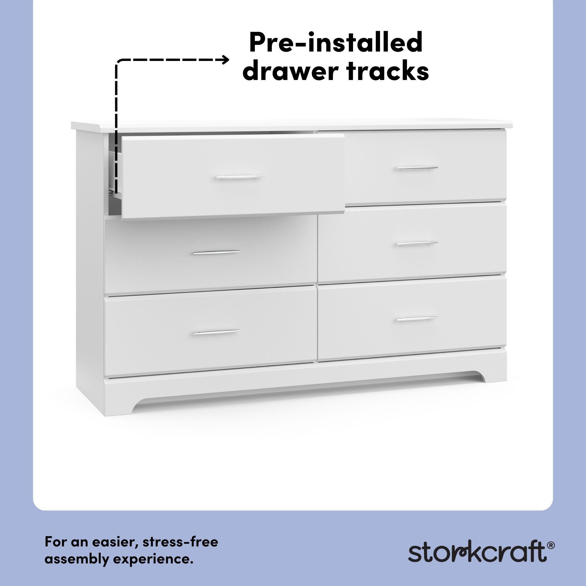 Storkcraft Brookside 6 Drawer Double Dresser, White, large