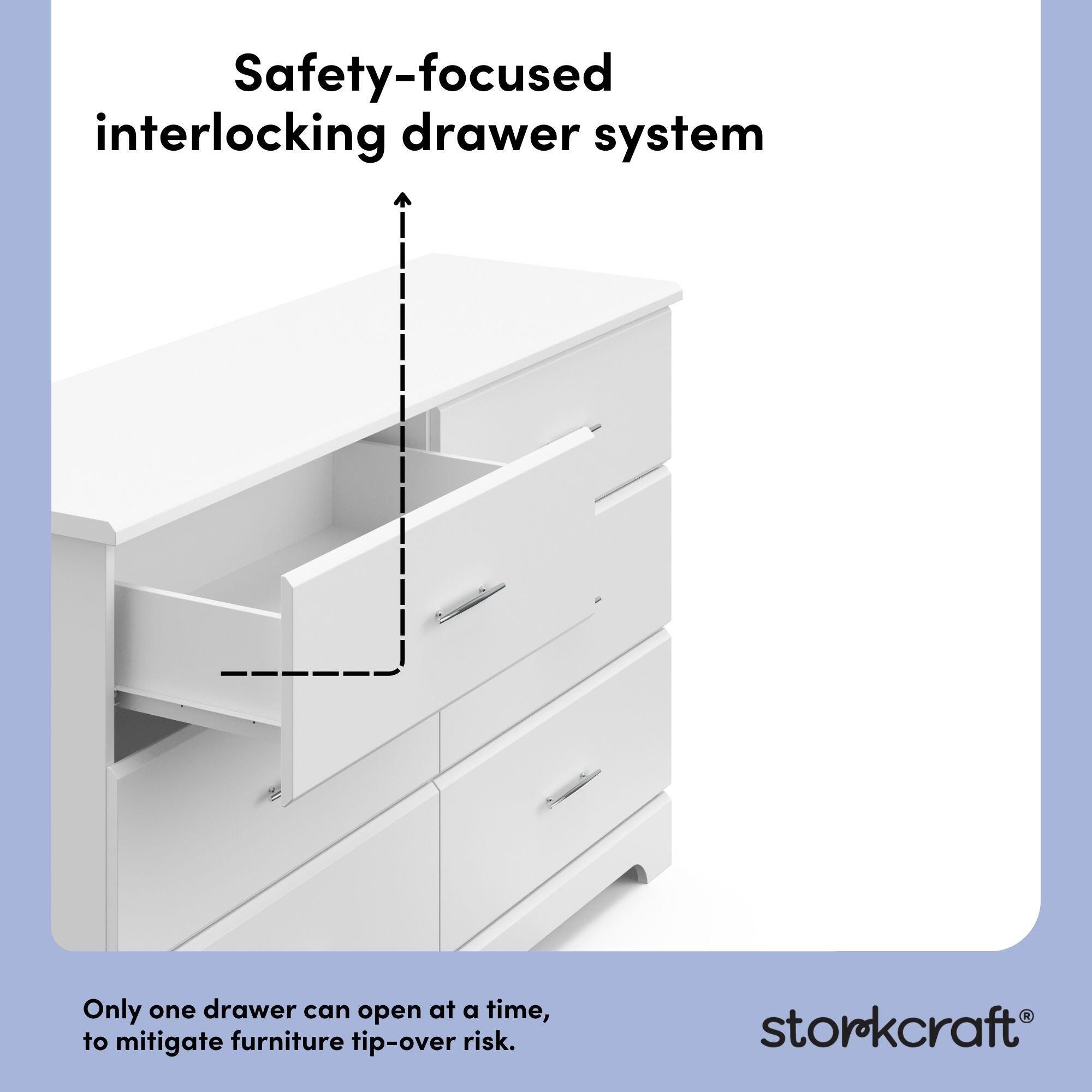 Storkcraft Brookside 6 Drawer Double Dresser, White, large
