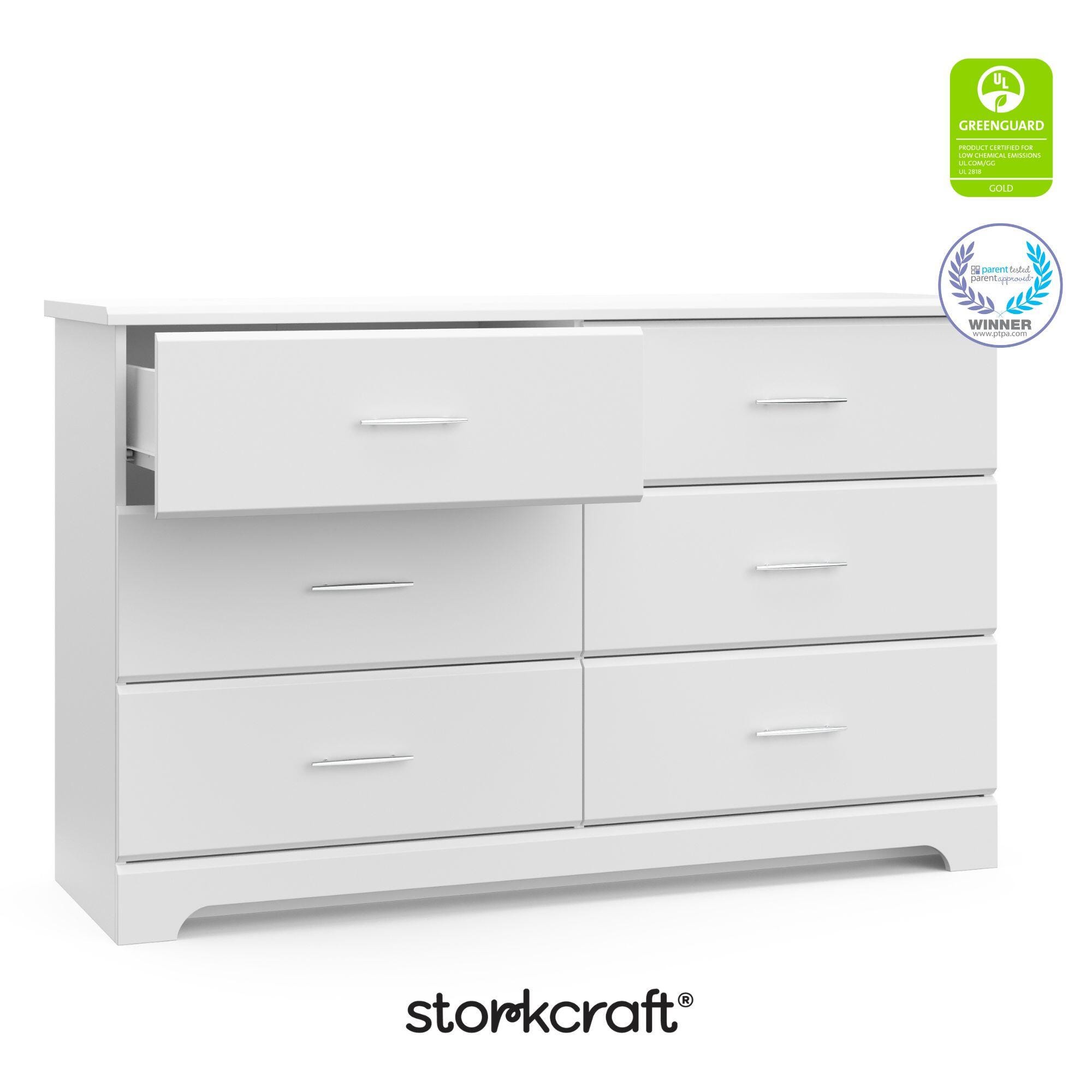 Storkcraft Brookside 6 Drawer Double Dresser, White, large
