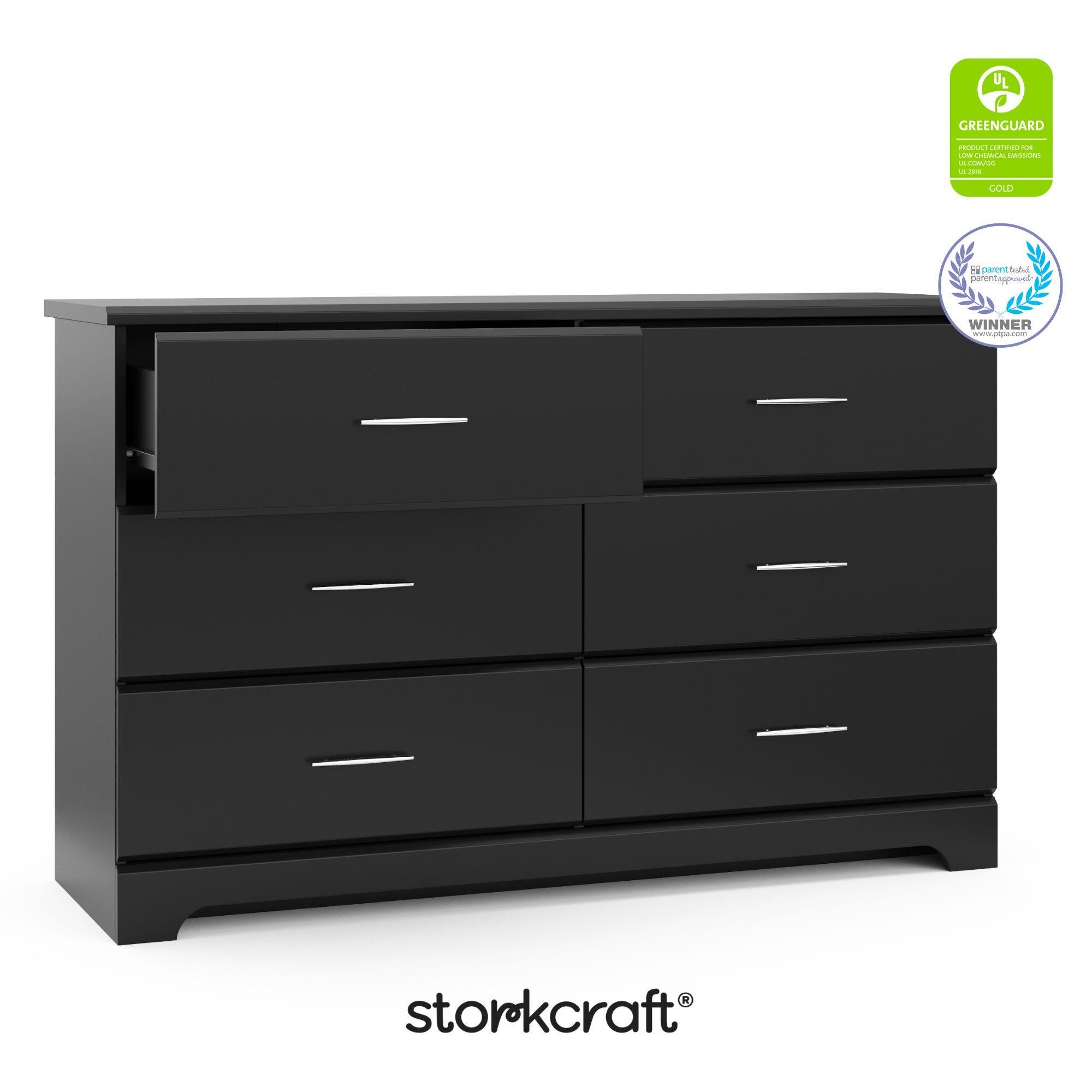 Storkcraft Brookside 6 Drawer Double Dresser, Black, large