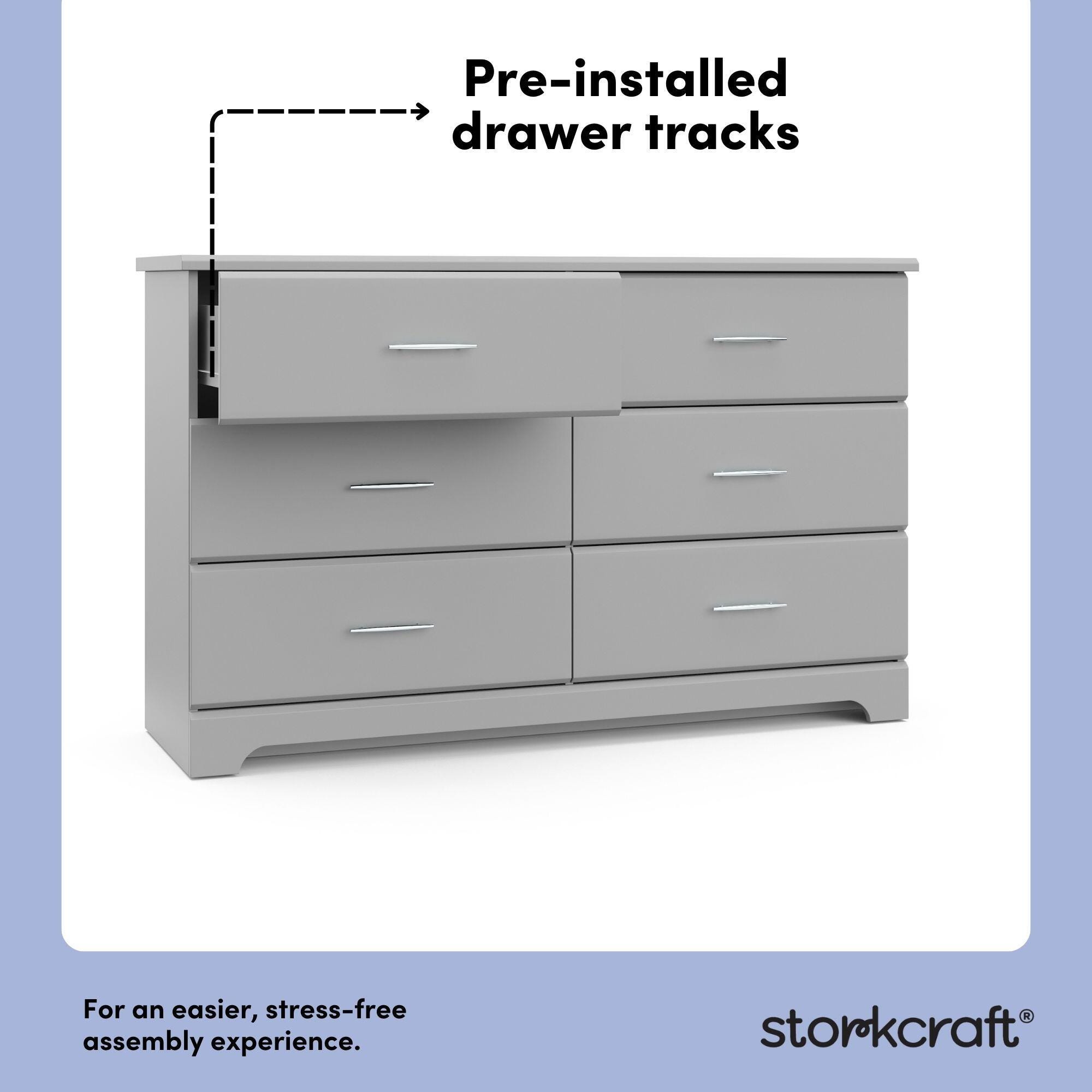 Storkcraft Brookside 6 Drawer Double Dresser, Pebble Gray, large
