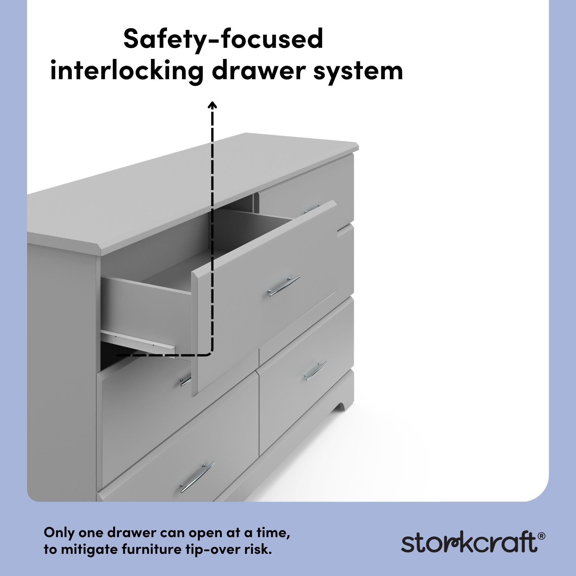 Storkcraft Brookside 6 Drawer Double Dresser, Pebble Gray, large