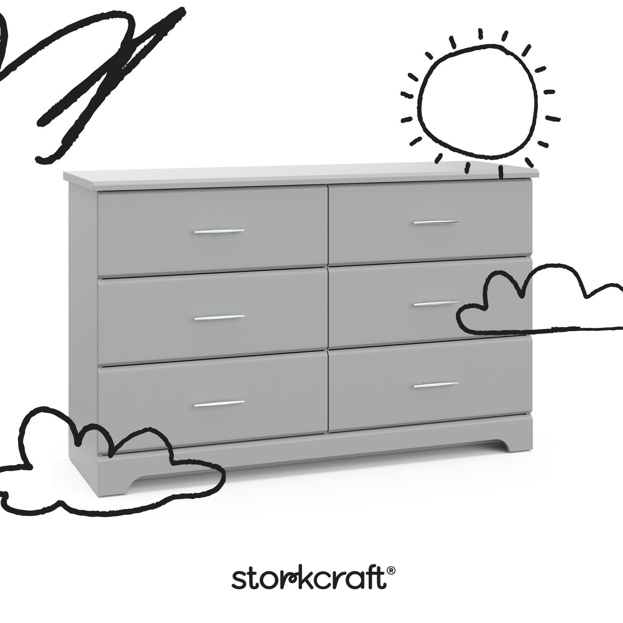 Storkcraft Brookside 6 Drawer Double Dresser, Pebble Gray, large