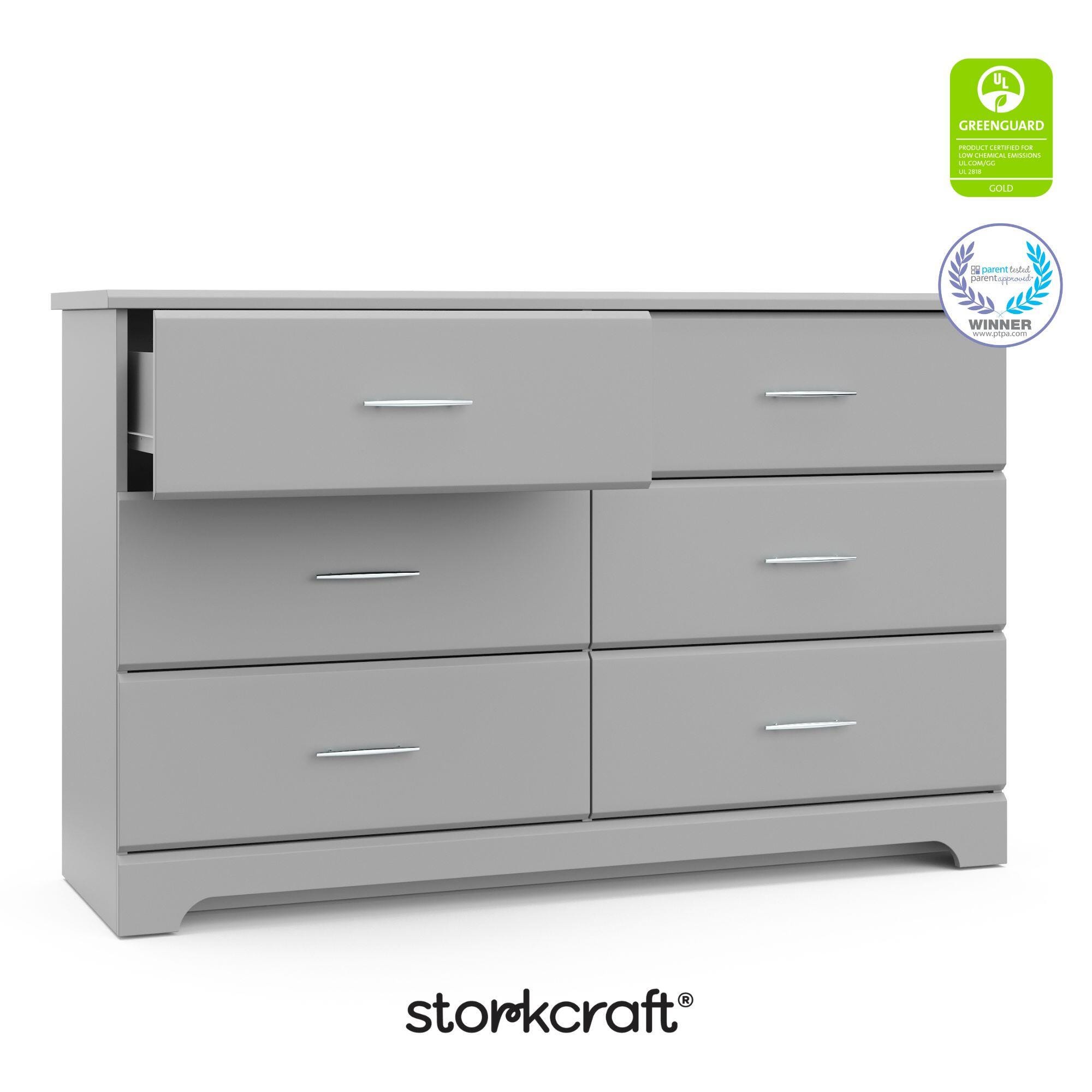 Storkcraft Brookside 6 Drawer Double Dresser, Pebble Gray, large