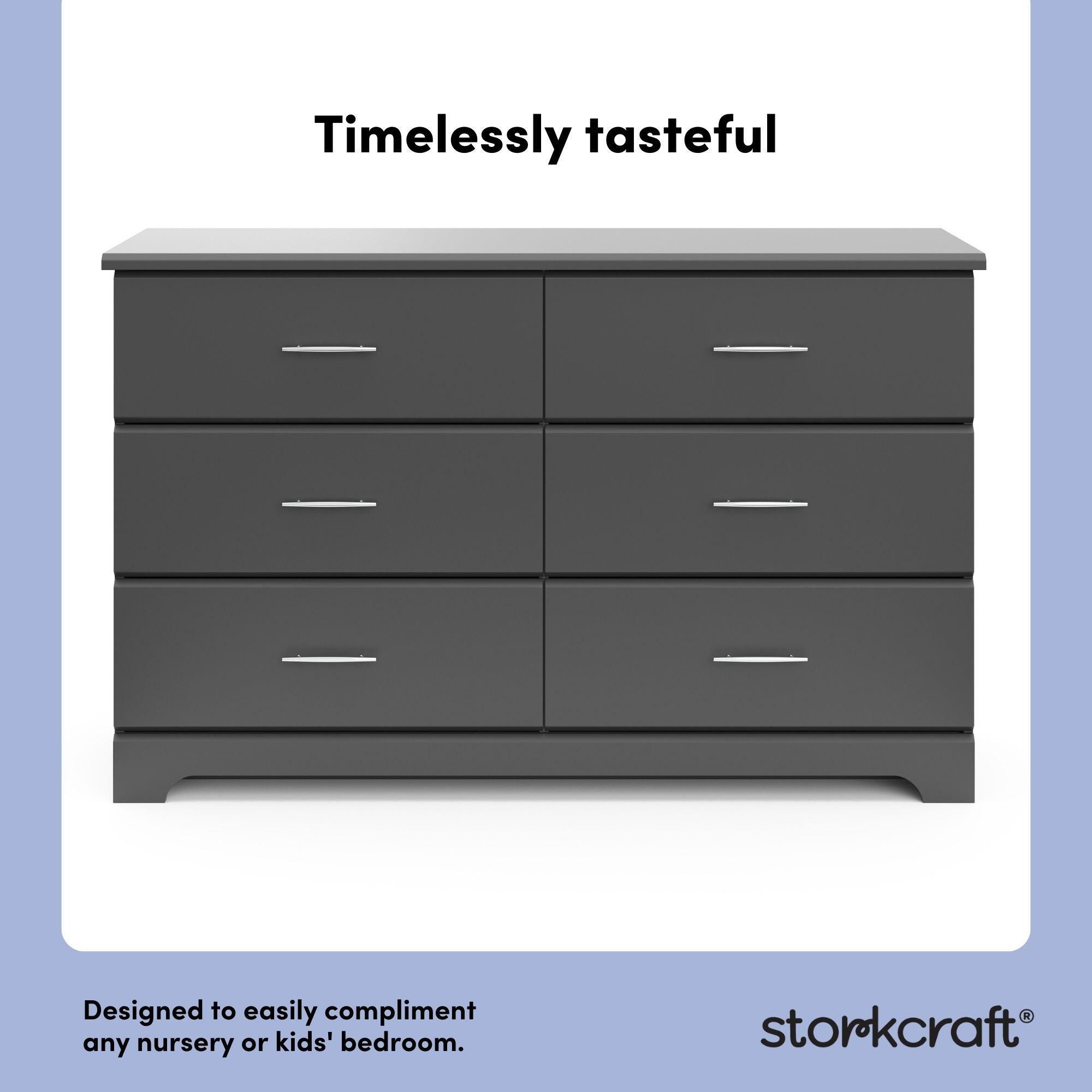 Storkcraft Brookside 6 Drawer Double Dresser, Gray, large