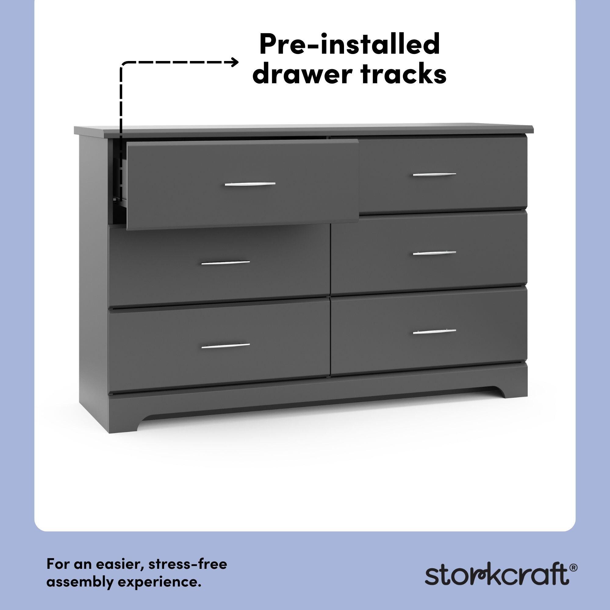 Storkcraft Brookside 6 Drawer Double Dresser, Gray, large