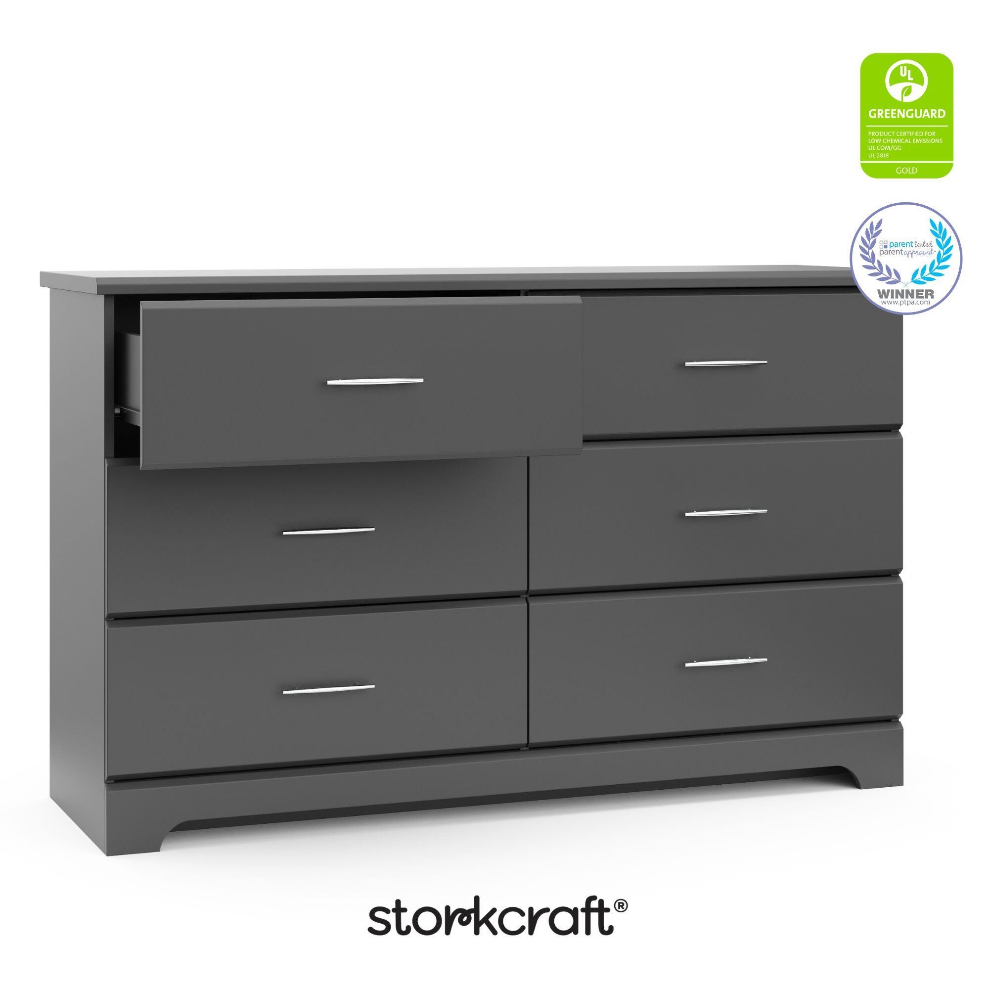 Storkcraft Brookside 6 Drawer Double Dresser, Gray, large
