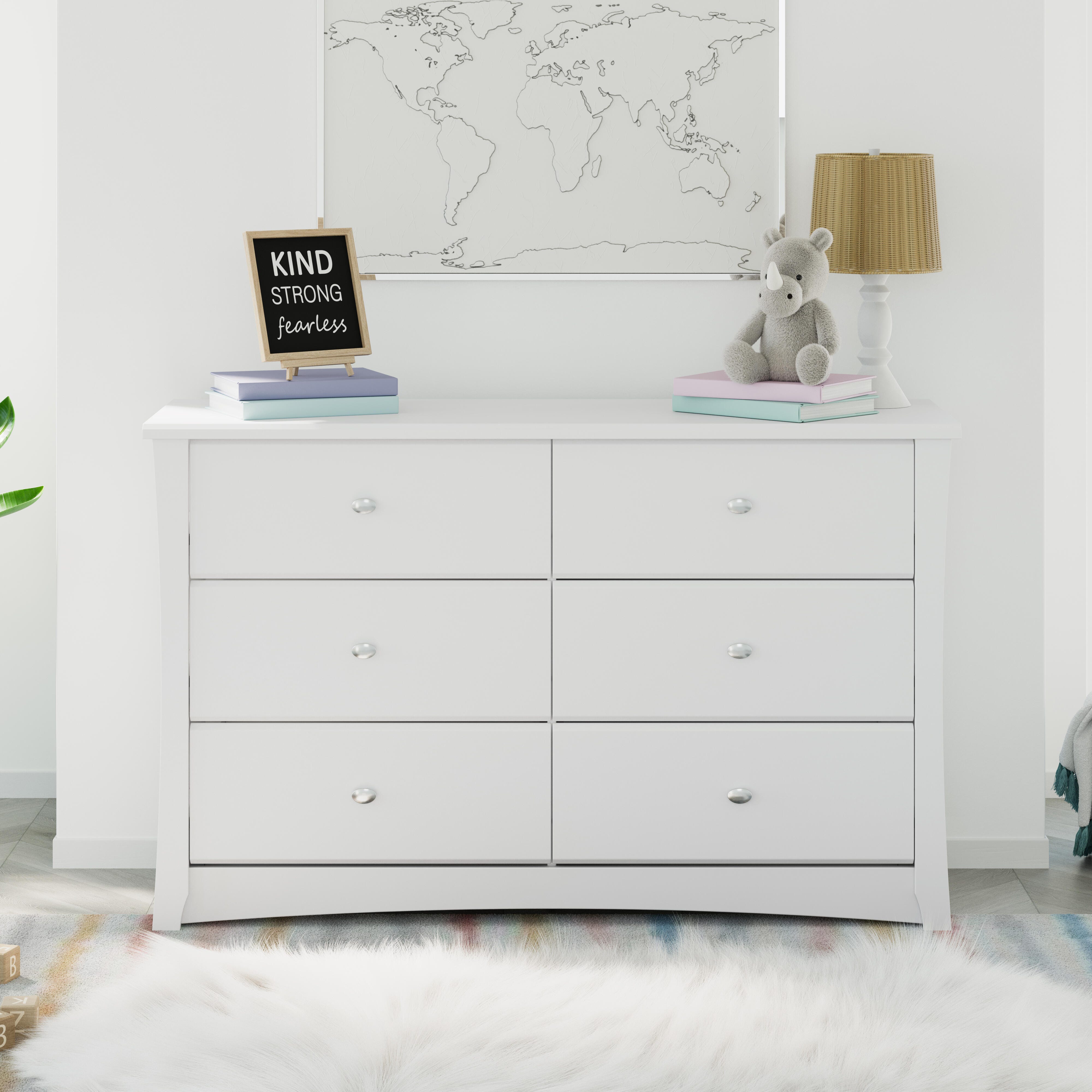 Storkcraft Crescent 6 Drawer Double Dresser, White, rollover
